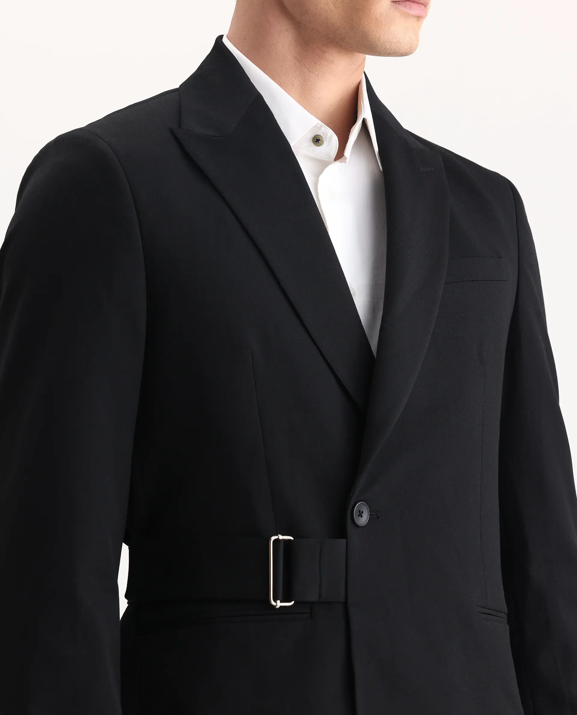 Rare Rabbit Men's Arcade Black Polyester Blend Fabric Full Sleeve Lapel Neck Plain Blazer - Image 6
