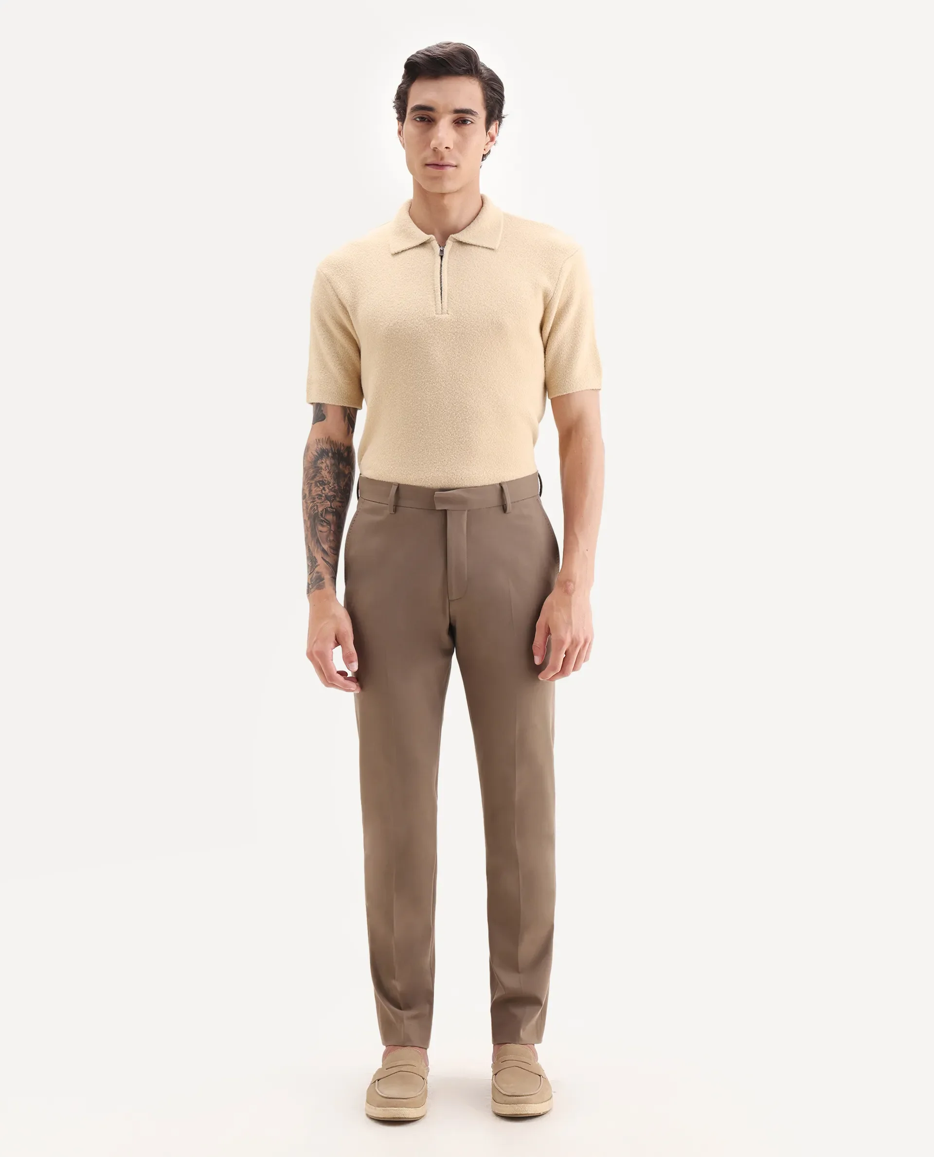 Rare Rabbit Men Arcade Beige Polyester Fabric Hook And Zipper Closure Regular Fit Plain Trouser - Image 6
