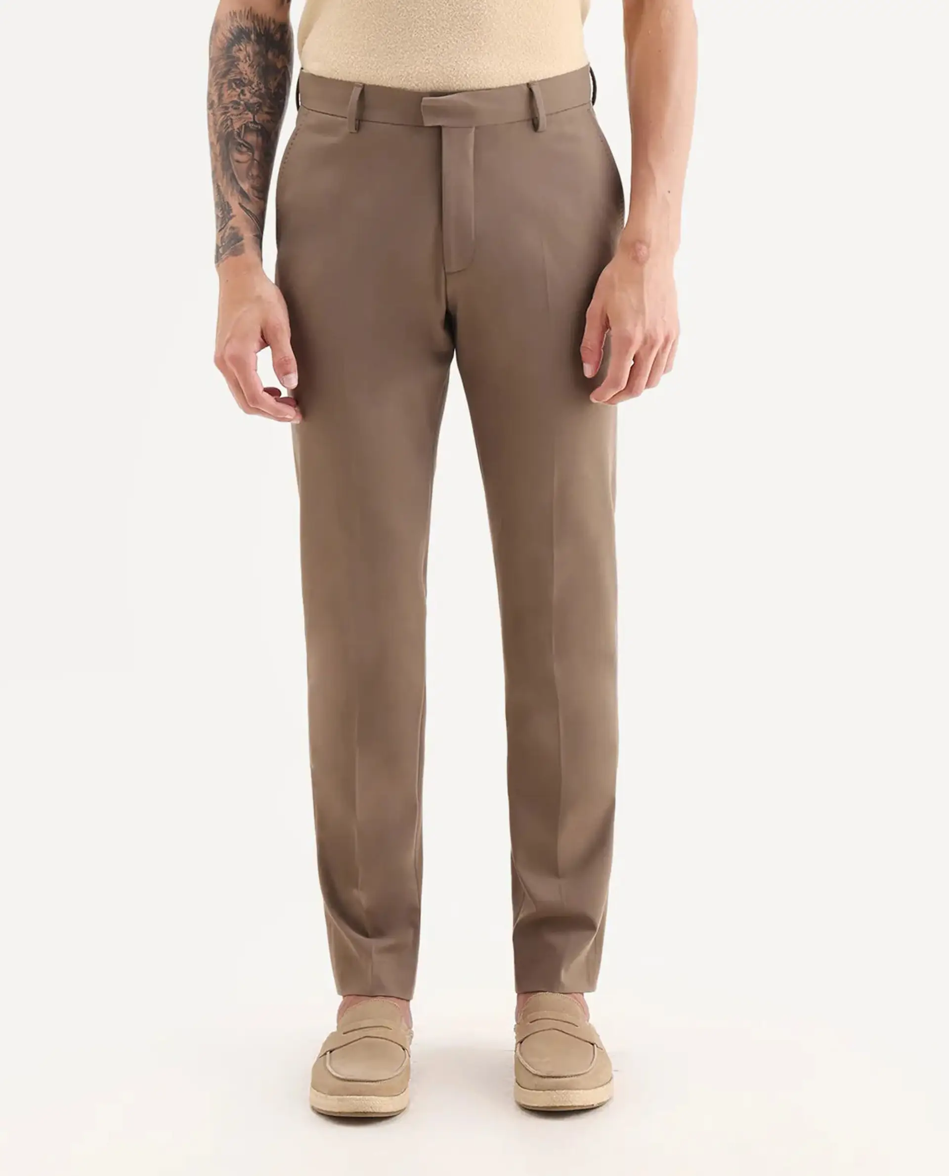 Rare Rabbit Men Arcade Beige Polyester Fabric Hook And Zipper Closure Regular Fit Plain Trouser - Image 8