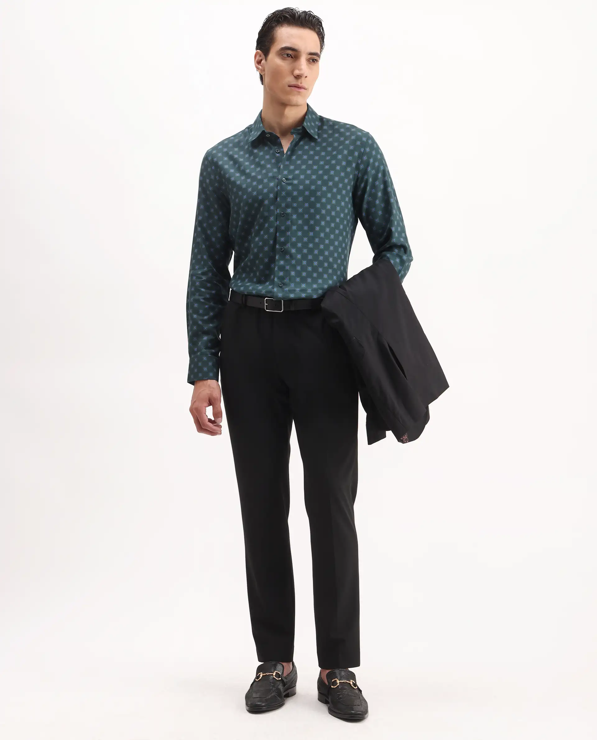 Rare Rabbit Men's Arcade Black Polyester Plain Regular Fit Trouser