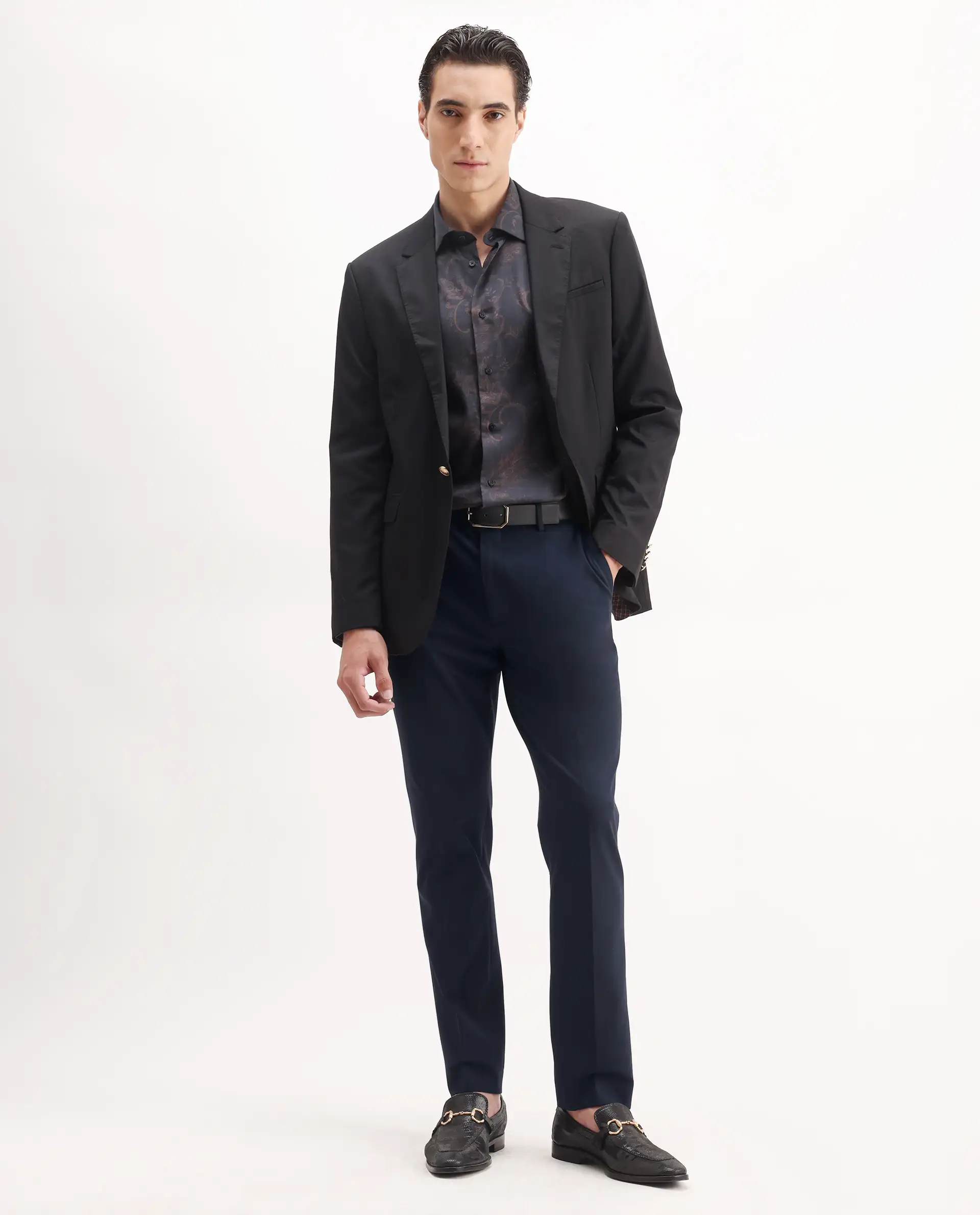 Rare Rabbit Men's Arcade Dark Navy Polyester Plain Regular Fit Trouser
