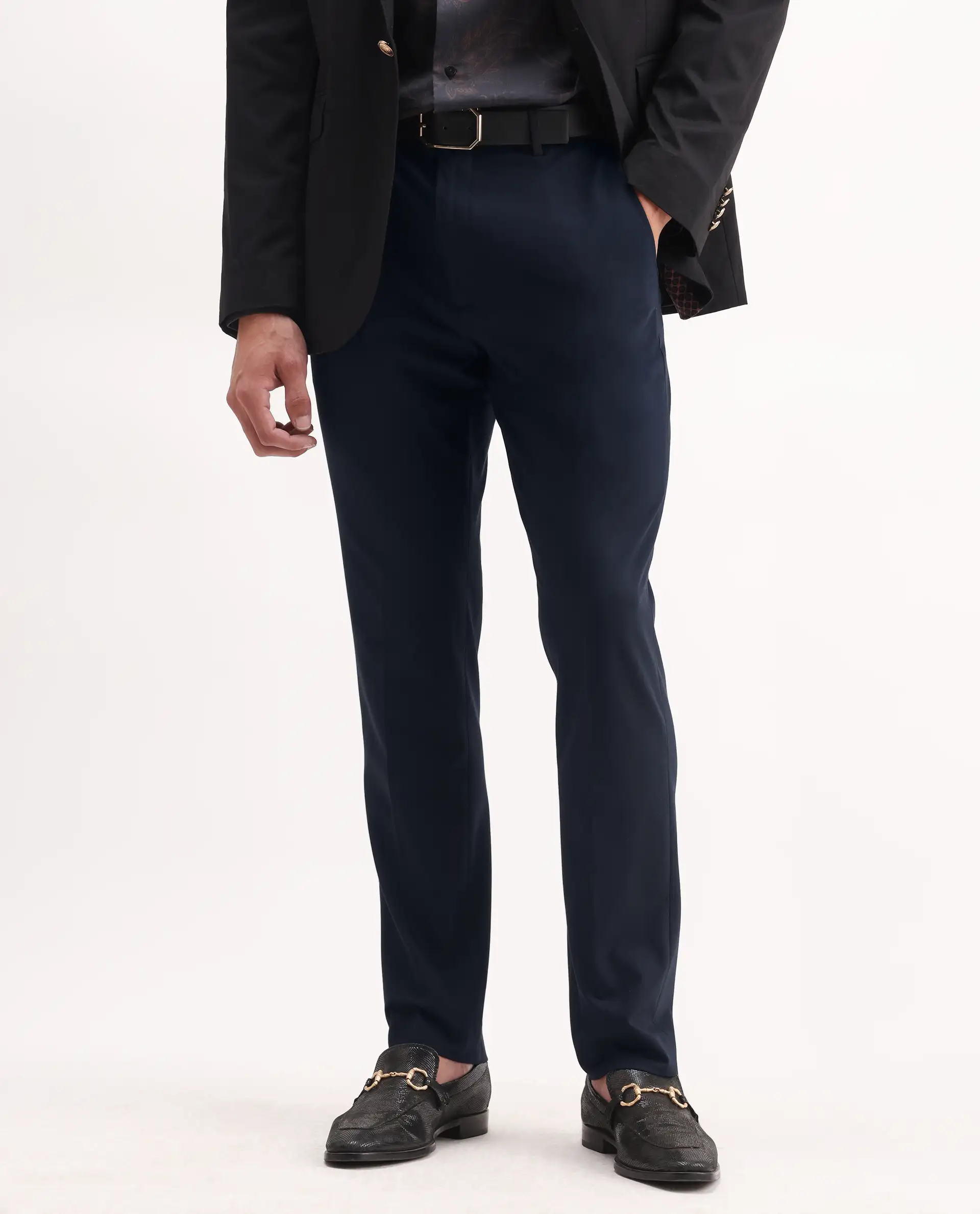 Rare Rabbit Men's Arcade Dark Navy Polyester Plain Regular Fit Trouser - Image 2