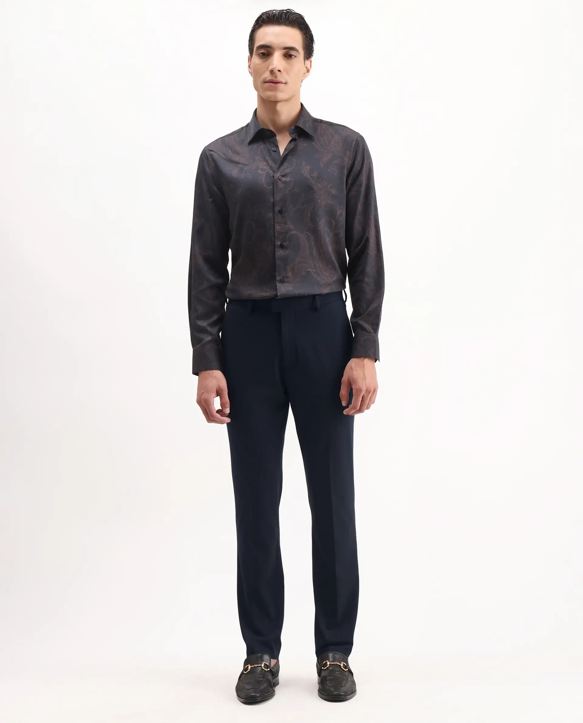 Rare Rabbit Men's Arcade Dark Navy Polyester Plain Regular Fit Trouser - Image 4