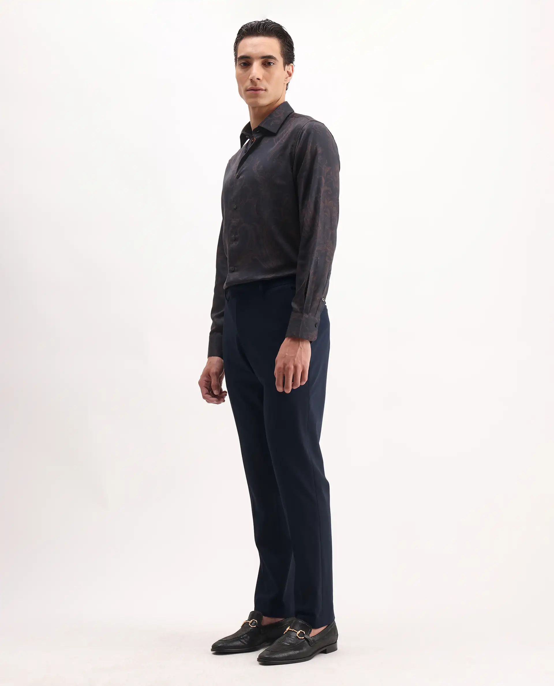 Rare Rabbit Men's Arcade Dark Navy Polyester Plain Regular Fit Trouser - Image 5