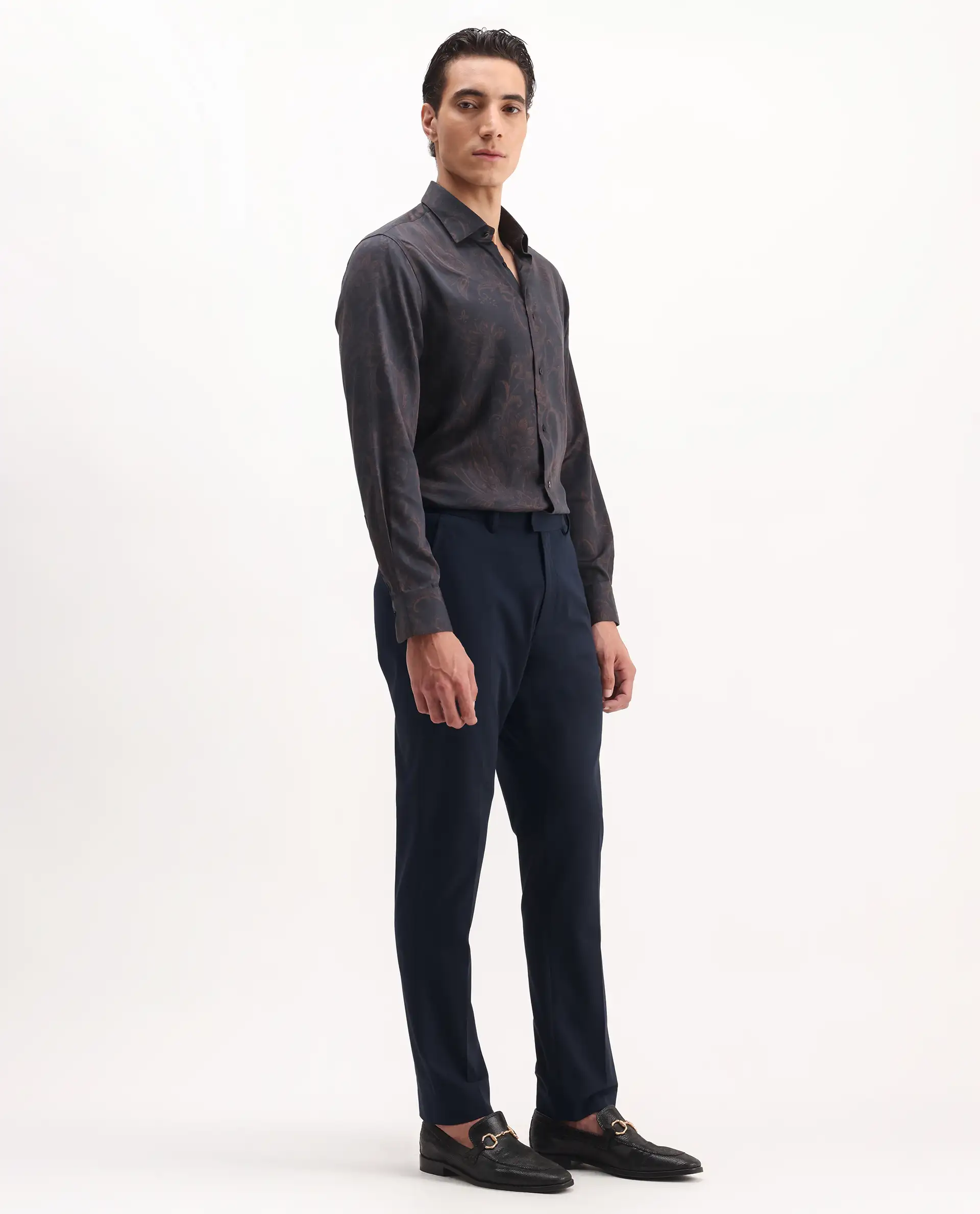 Rare Rabbit Men's Arcade Dark Navy Polyester Plain Regular Fit Trouser - Image 6