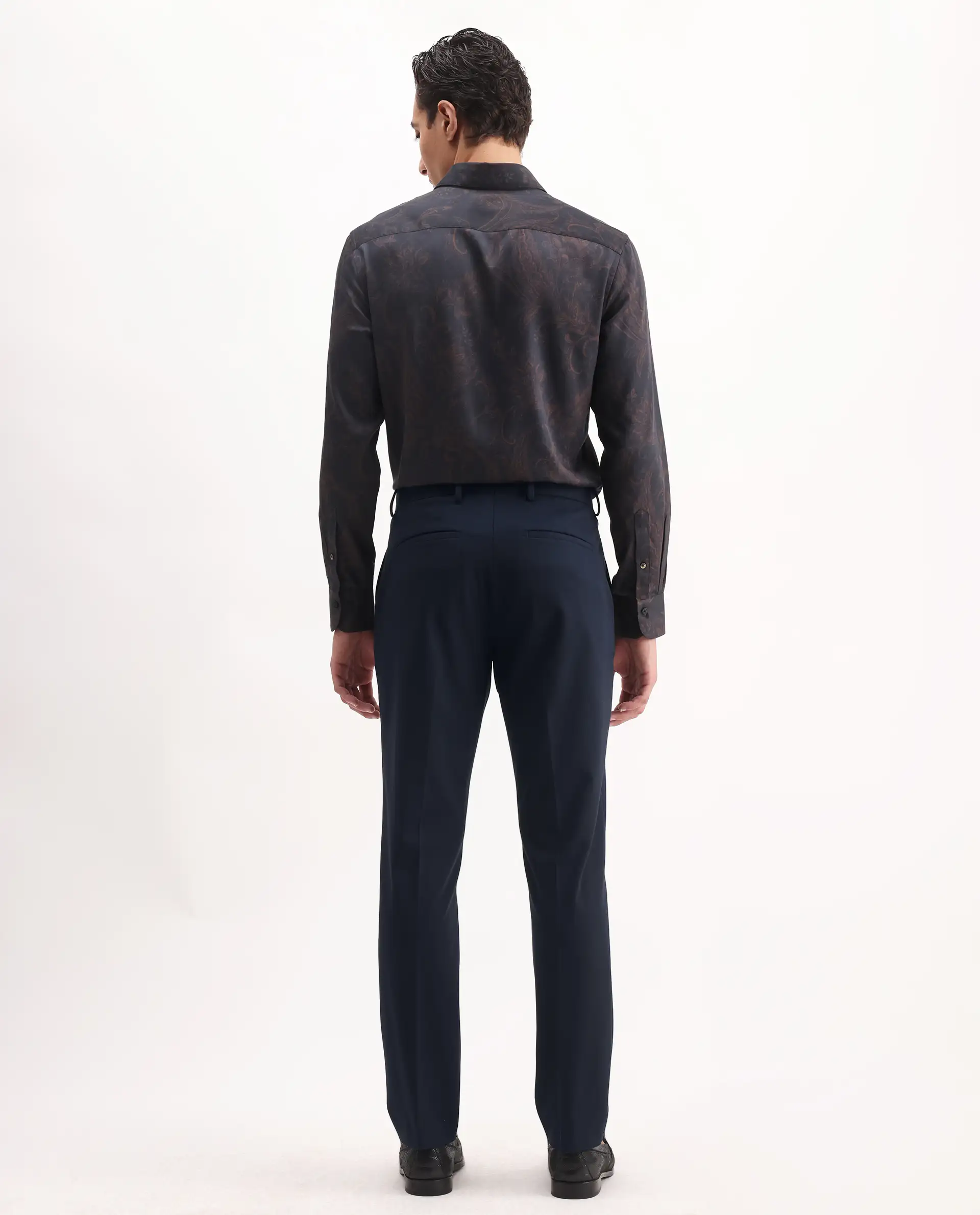 Rare Rabbit Men's Arcade Dark Navy Polyester Plain Regular Fit Trouser - Image 8