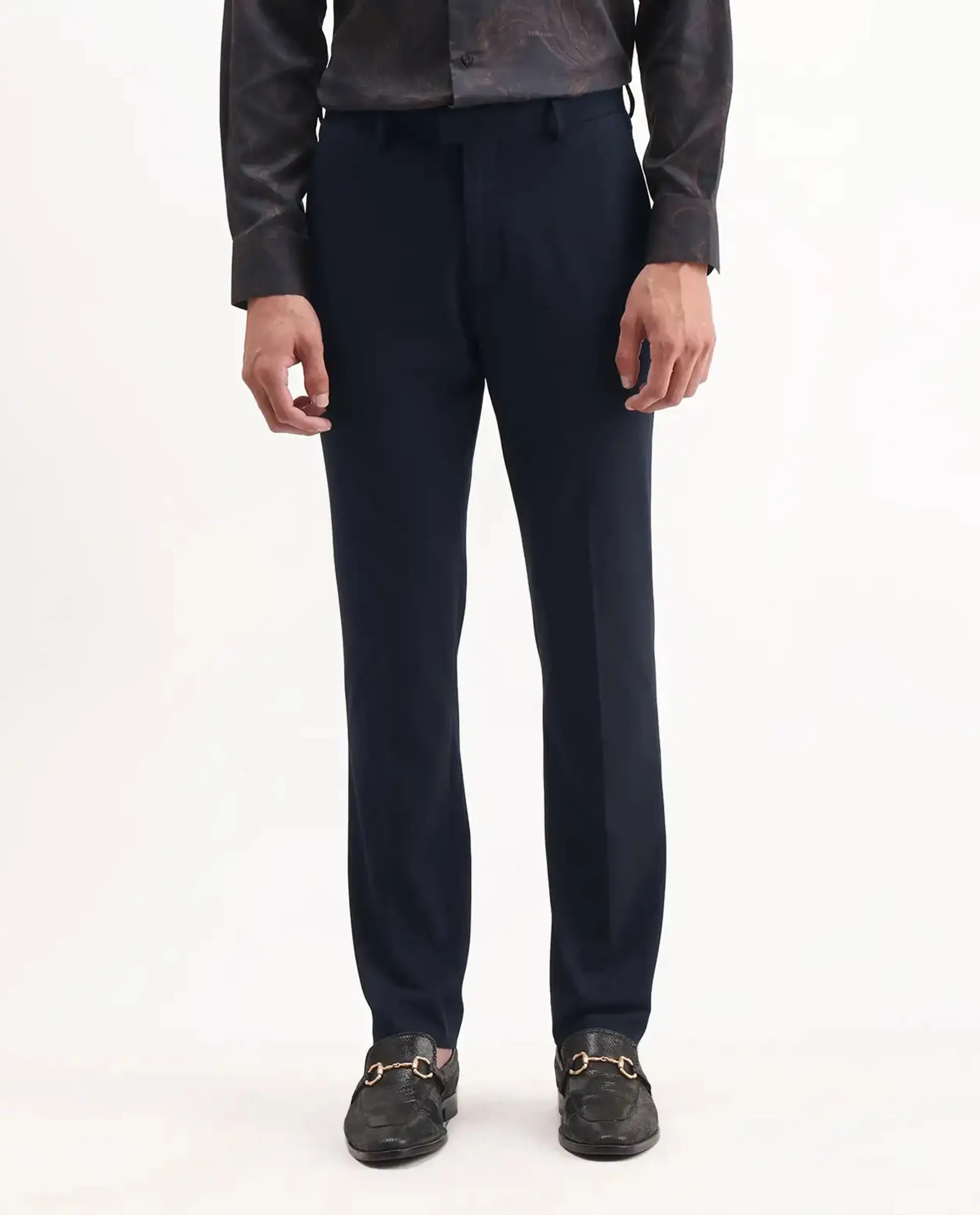 Rare Rabbit Men's Arcade Dark Navy Polyester Plain Regular Fit Trouser - Image 9