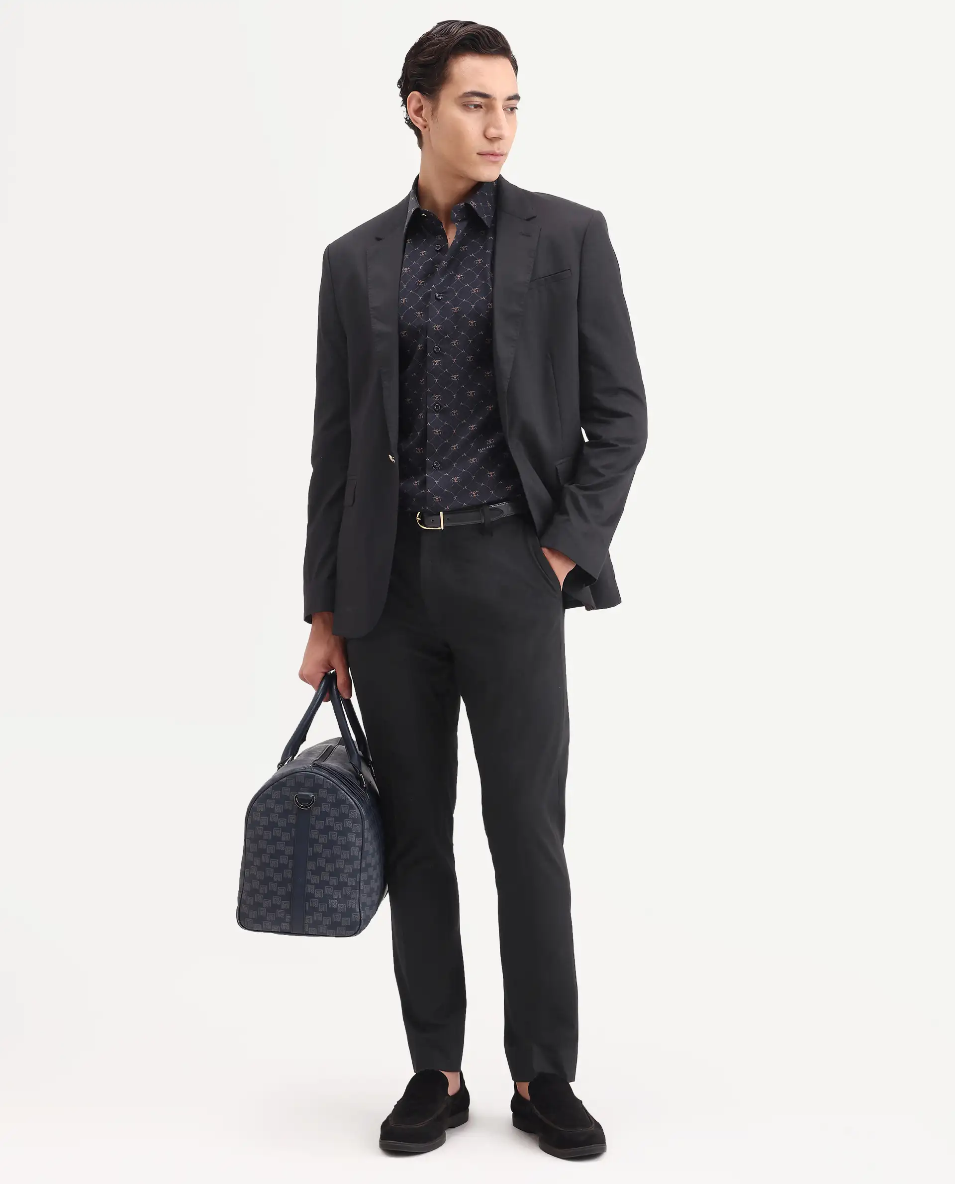 Rare Rabbit Men's Arcade-Ss26 Black Polyester Blend Fabric Regular Fit Plain Trouser