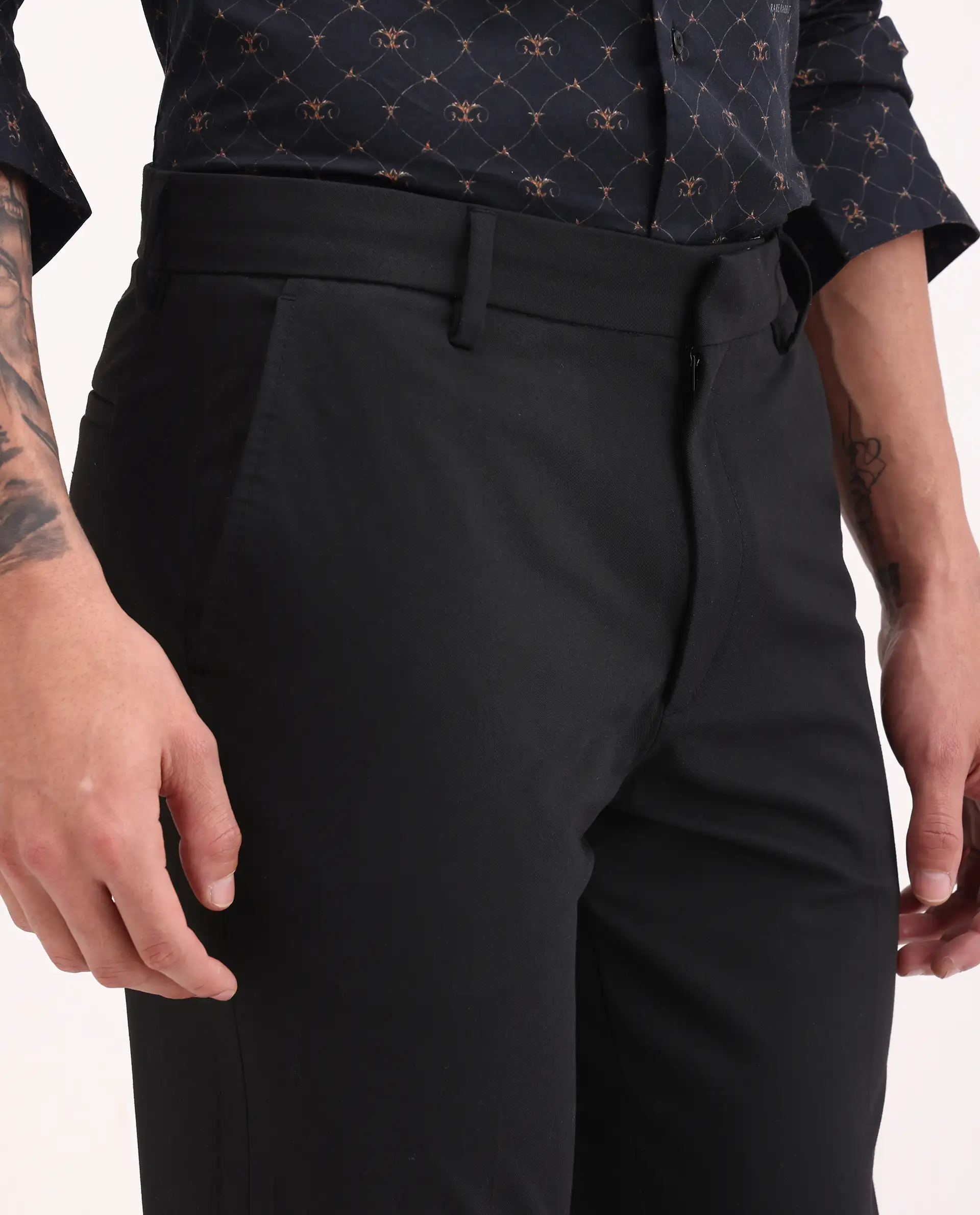 Rare Rabbit Men's Arcade-Ss26 Black Polyester Blend Fabric Regular Fit Plain Trouser - Image 3