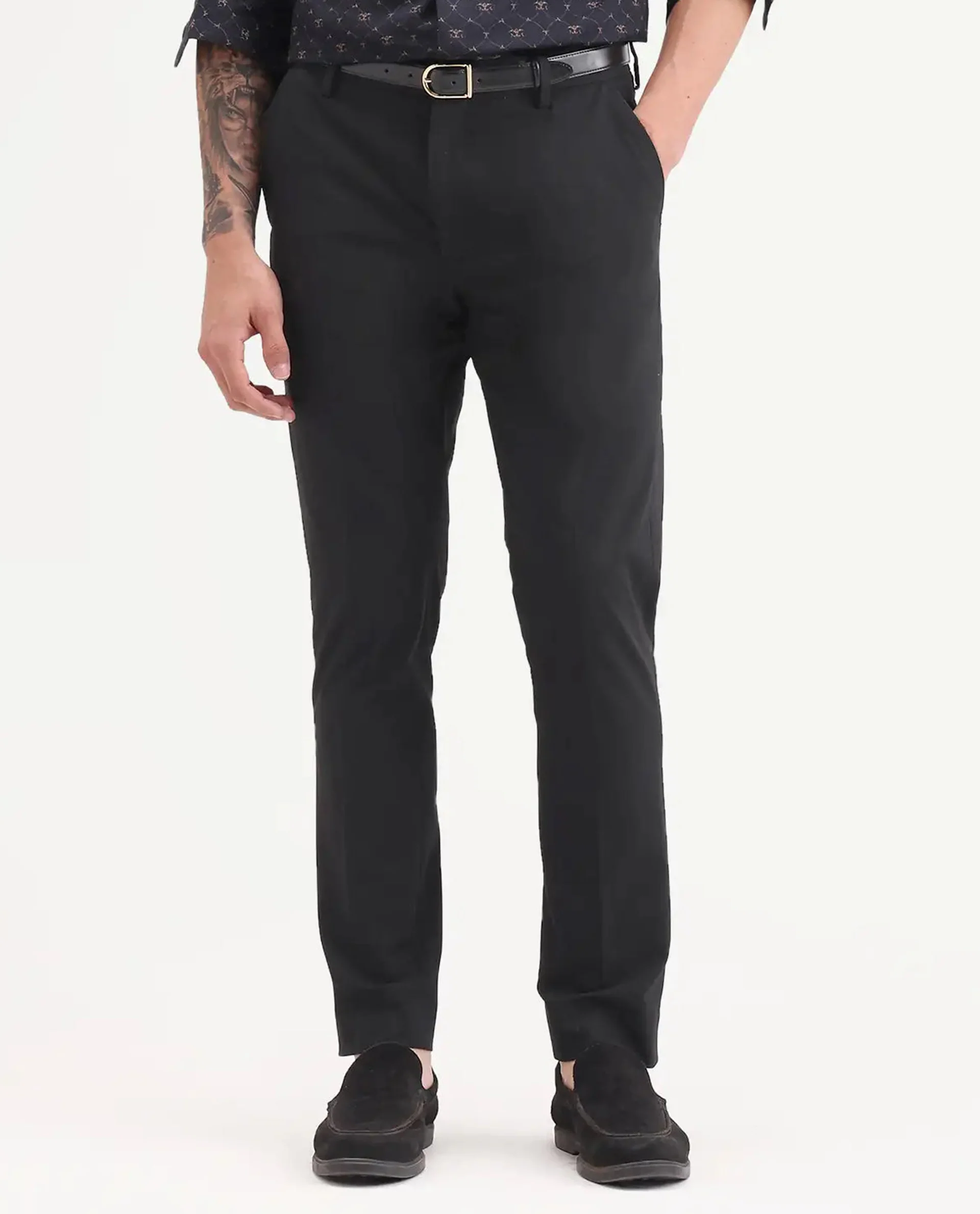 Rare Rabbit Men's Arcade-Ss26 Black Polyester Blend Fabric Regular Fit Plain Trouser - Image 8
