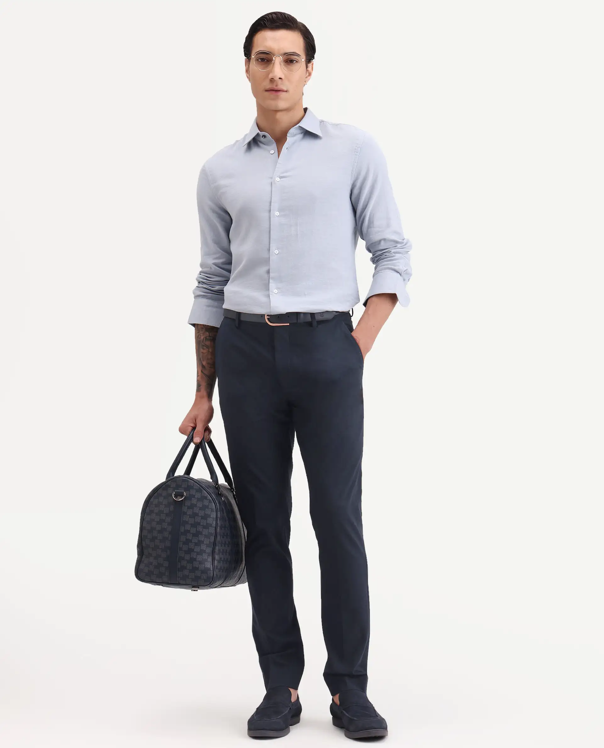 Rare Rabbit Men's Arcade-Ss26 Navy Polyester Blend Fabric Regular Fit Plain Trouser