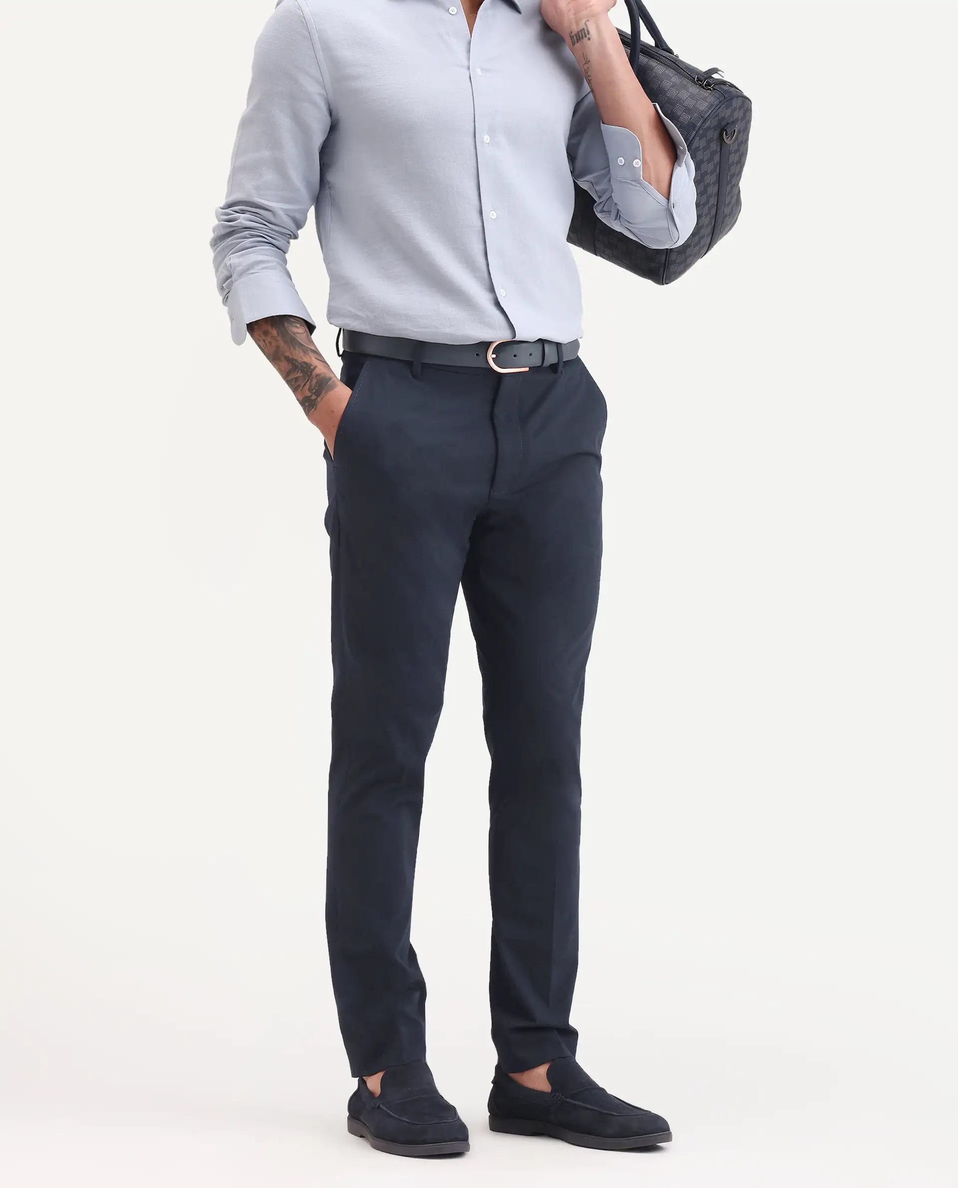 Rare Rabbit Men's Arcade-Ss26 Navy Polyester Blend Fabric Regular Fit Plain Trouser - Image 2