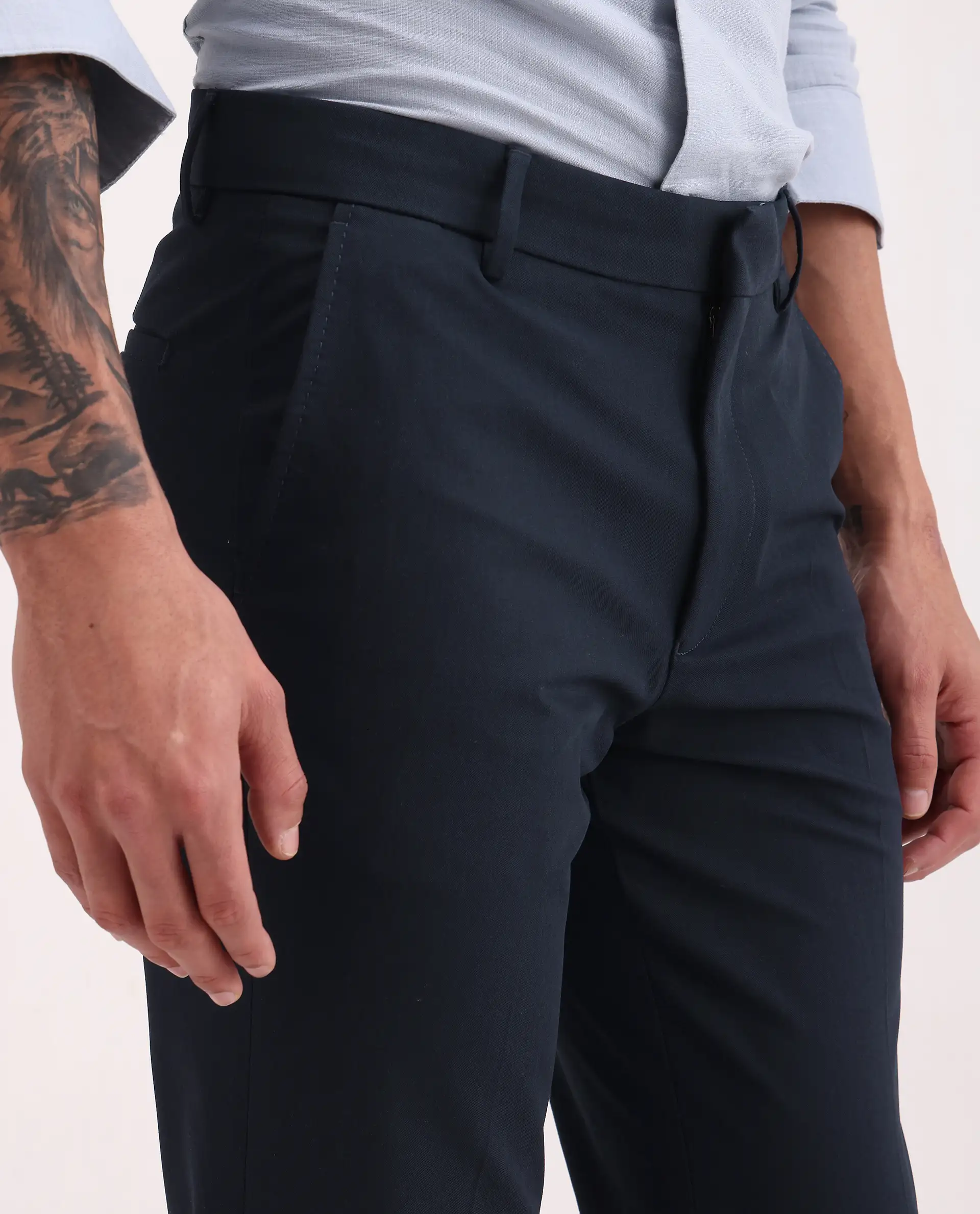 Rare Rabbit Men's Arcade-Ss26 Navy Polyester Blend Fabric Regular Fit Plain Trouser - Image 3