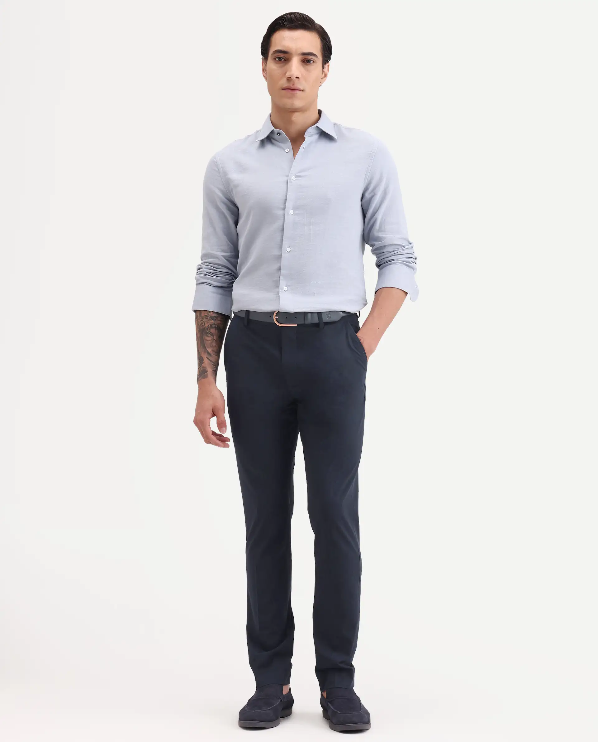 Rare Rabbit Men's Arcade-Ss26 Navy Polyester Blend Fabric Regular Fit Plain Trouser - Image 4