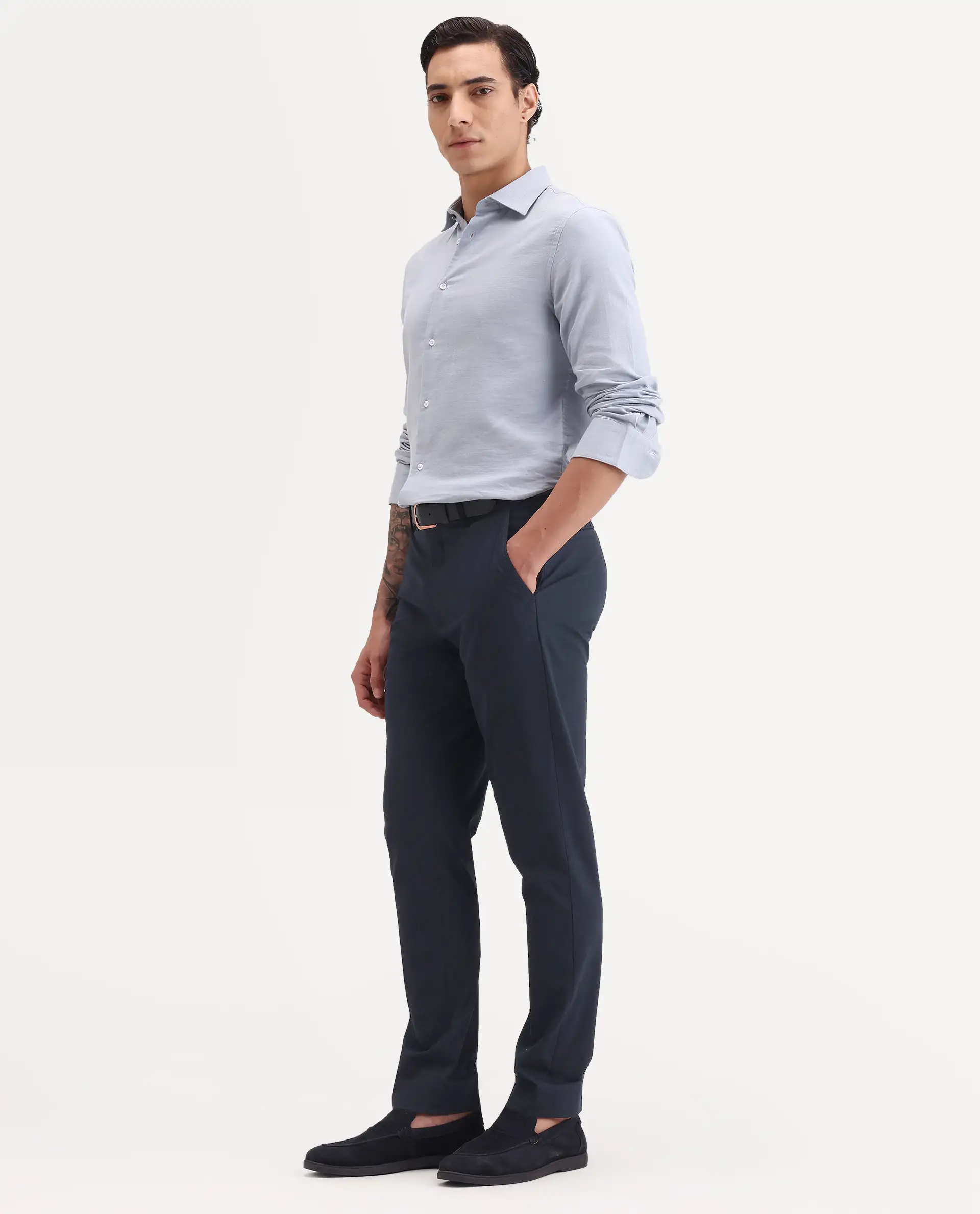 Rare Rabbit Men's Arcade-Ss26 Navy Polyester Blend Fabric Regular Fit Plain Trouser - Image 5