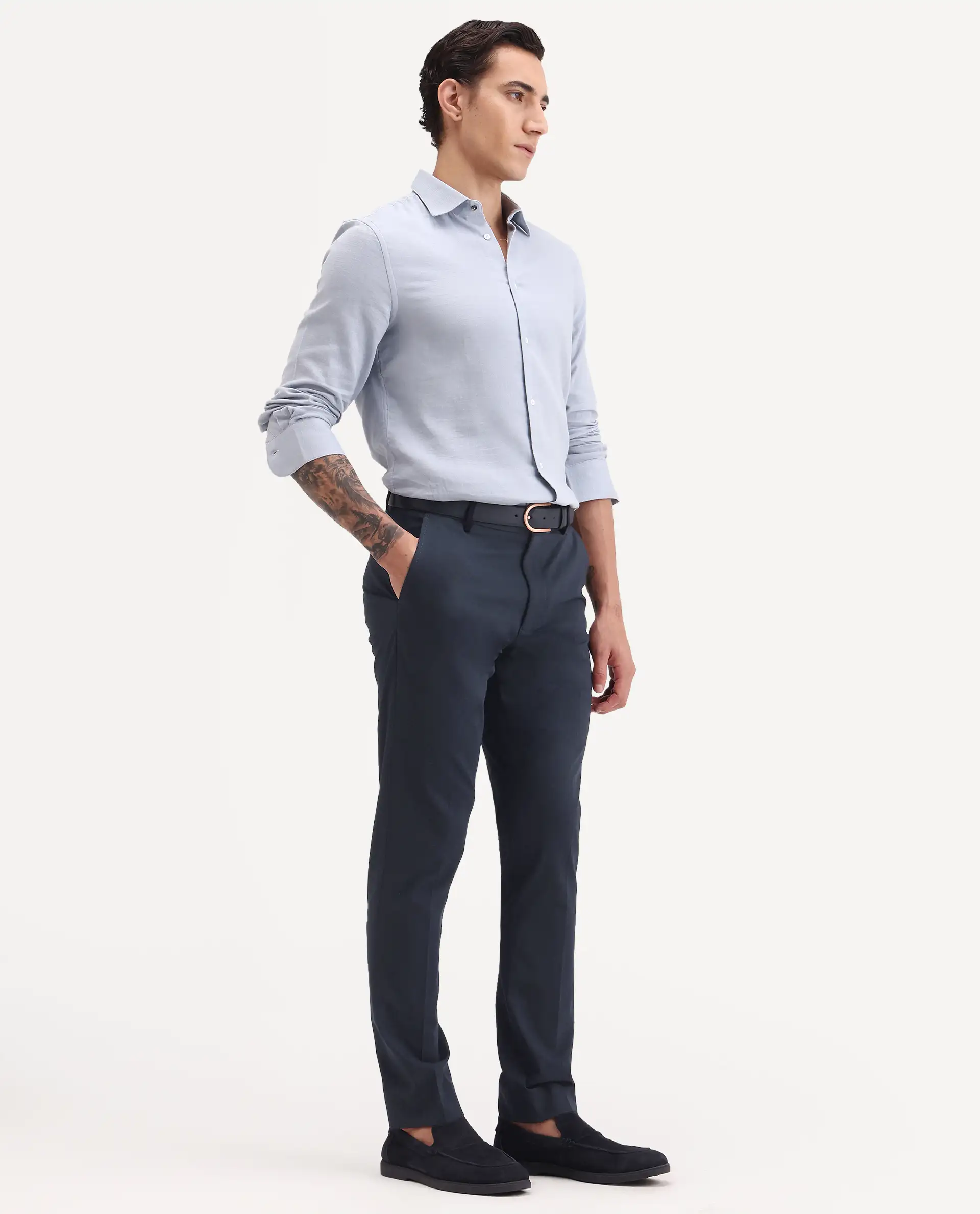 Rare Rabbit Men's Arcade-Ss26 Navy Polyester Blend Fabric Regular Fit Plain Trouser - Image 6