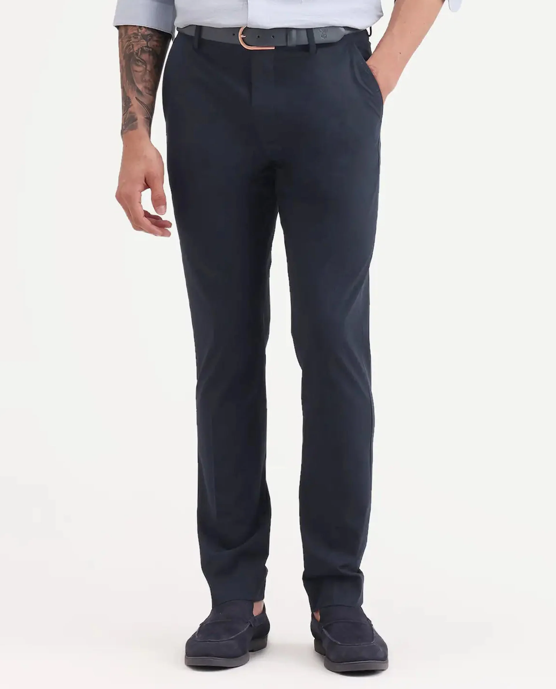 Rare Rabbit Men's Arcade-Ss26 Navy Polyester Blend Fabric Regular Fit Plain Trouser - Image 8