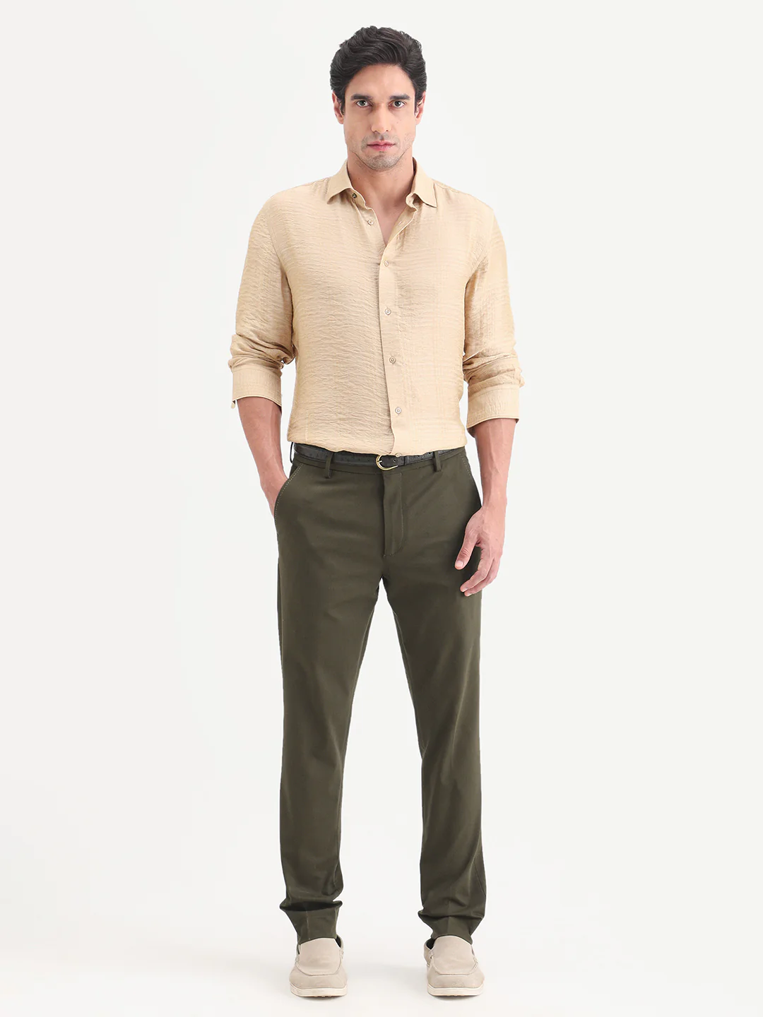 Rare Rabbit Men's Arcade-Ss26 Olive Polyester Blend Fabric Regular Fit Plain Trouser - Image 2