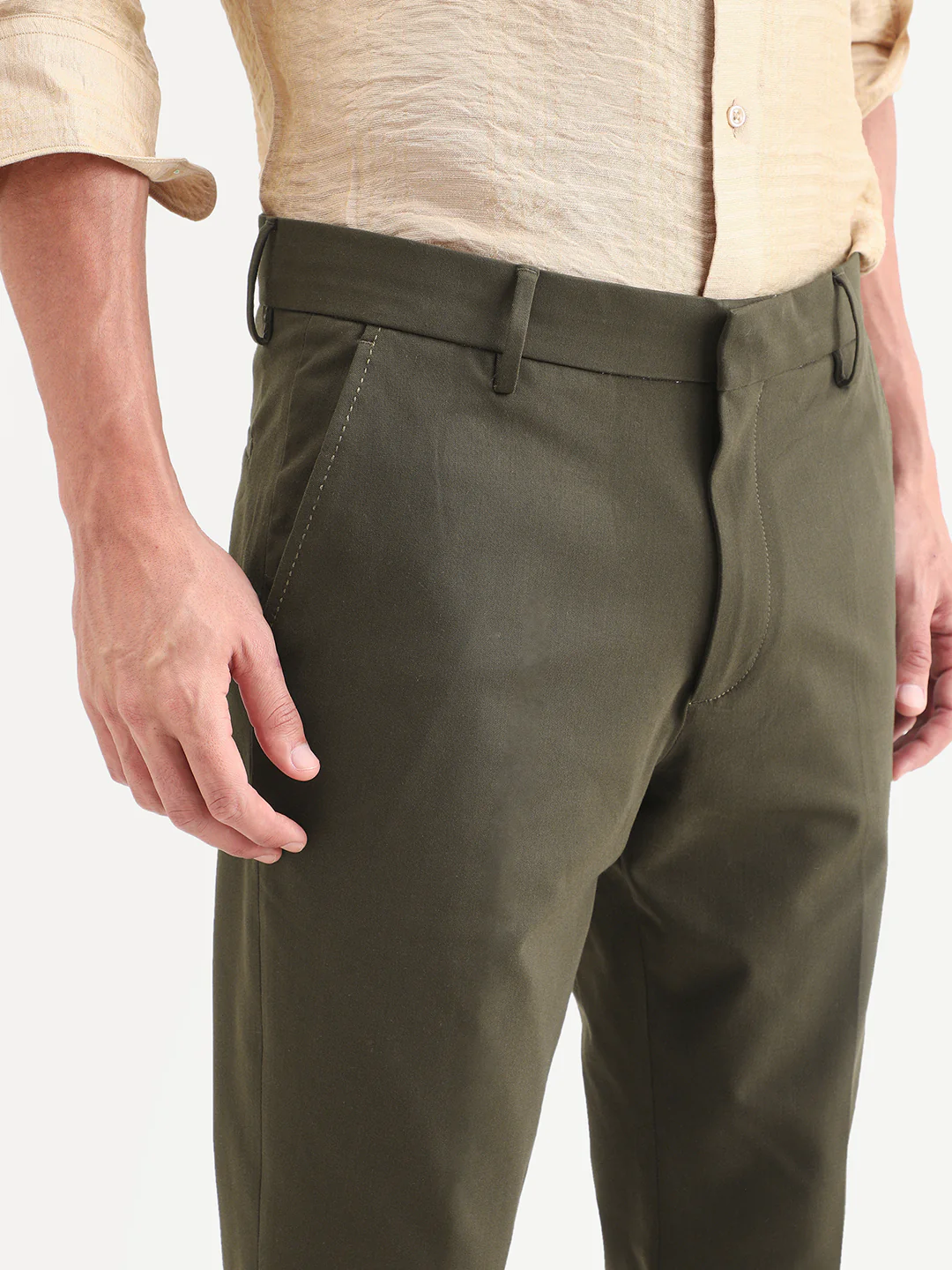 Rare Rabbit Men's Arcade-Ss26 Olive Polyester Blend Fabric Regular Fit Plain Trouser - Image 3