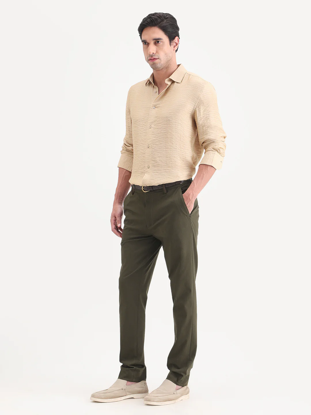 Rare Rabbit Men's Arcade-Ss26 Olive Polyester Blend Fabric Regular Fit Plain Trouser - Image 4