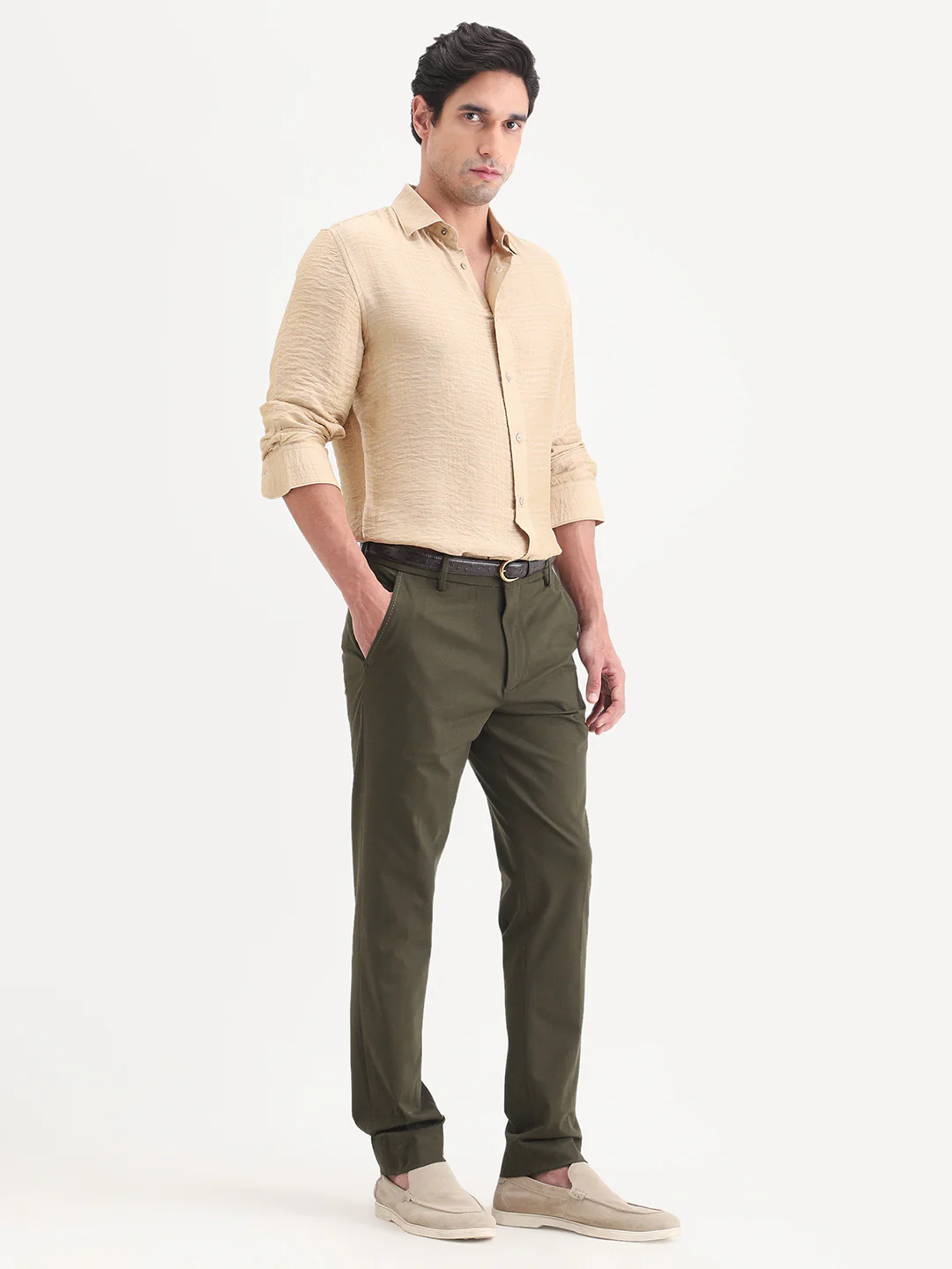 Rare Rabbit Men's Arcade-Ss26 Olive Polyester Blend Fabric Regular Fit Plain Trouser - Image 5