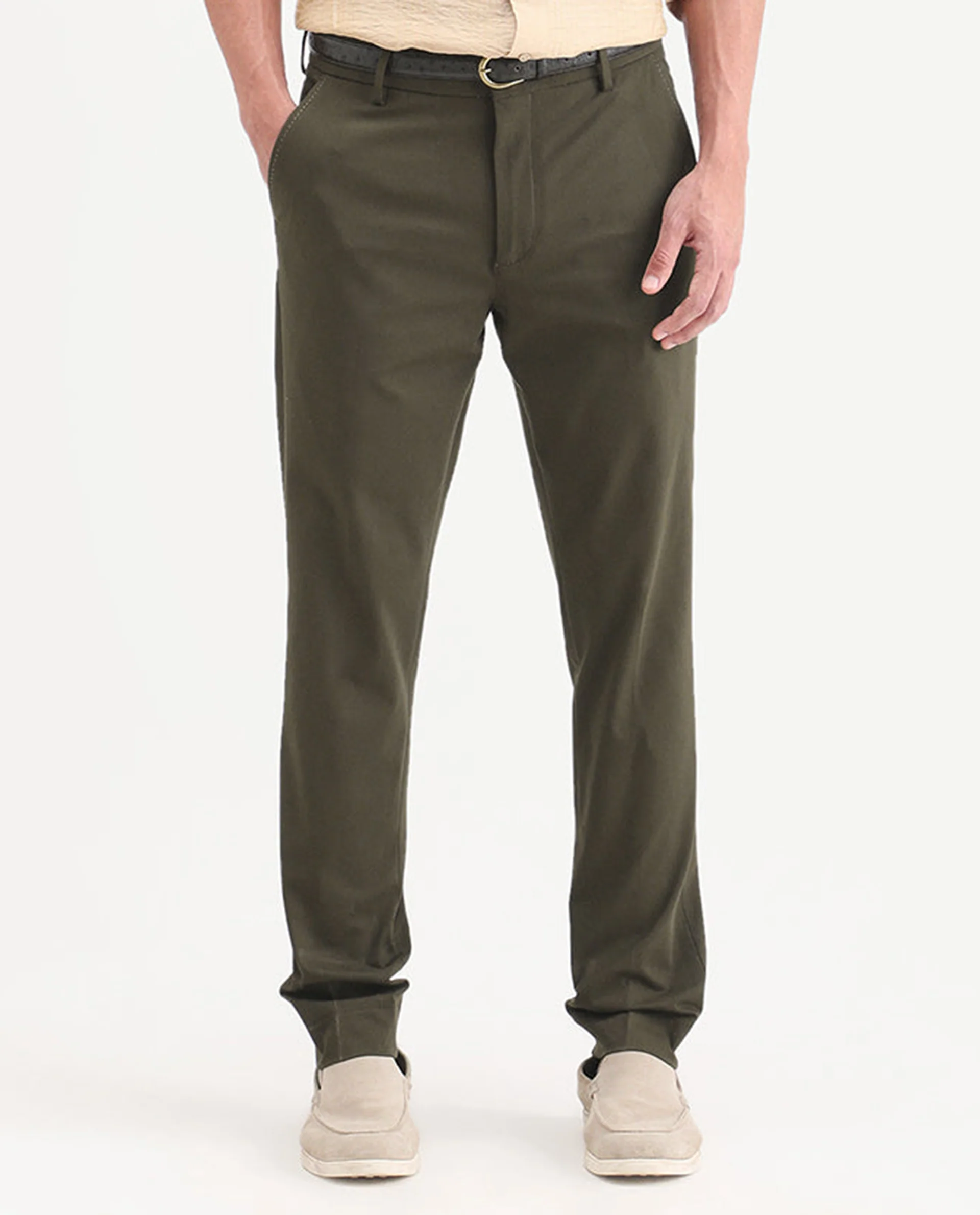 Rare Rabbit Men's Arcade-Ss26 Olive Polyester Blend Fabric Regular Fit Plain Trouser - Image 8