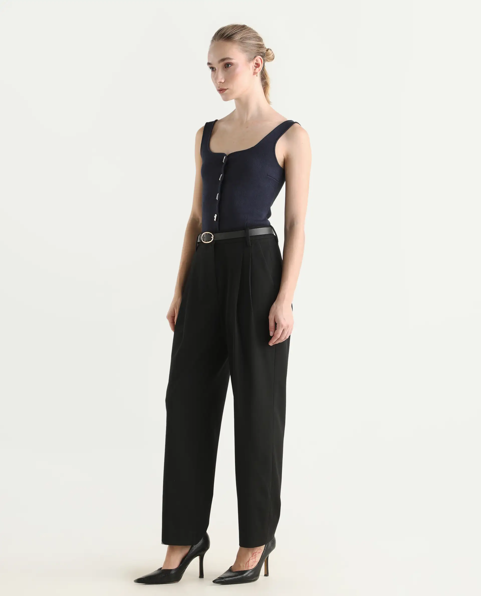 Rareism Women's Arcadia-B Black Polyester Blend Fabric Plain Trouser - Image 11