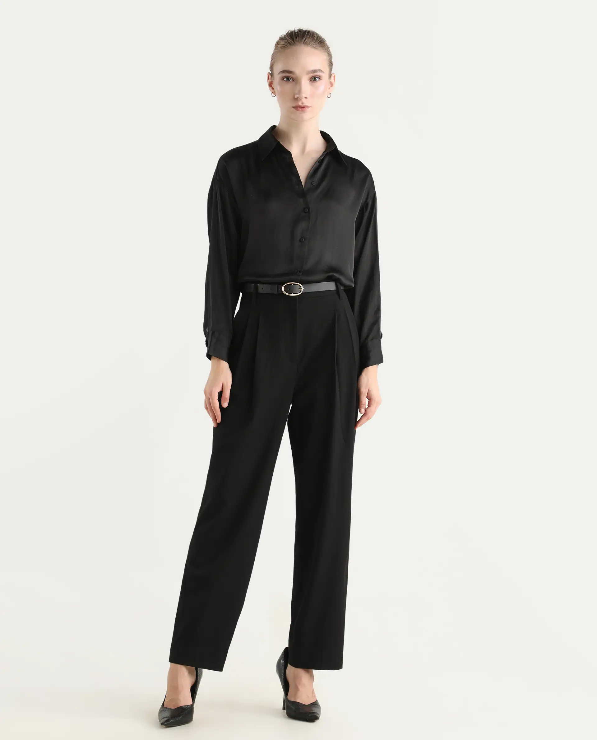Rareism Women's Arcadia-B Black Polyester Blend Fabric Plain Trouser - Image 12