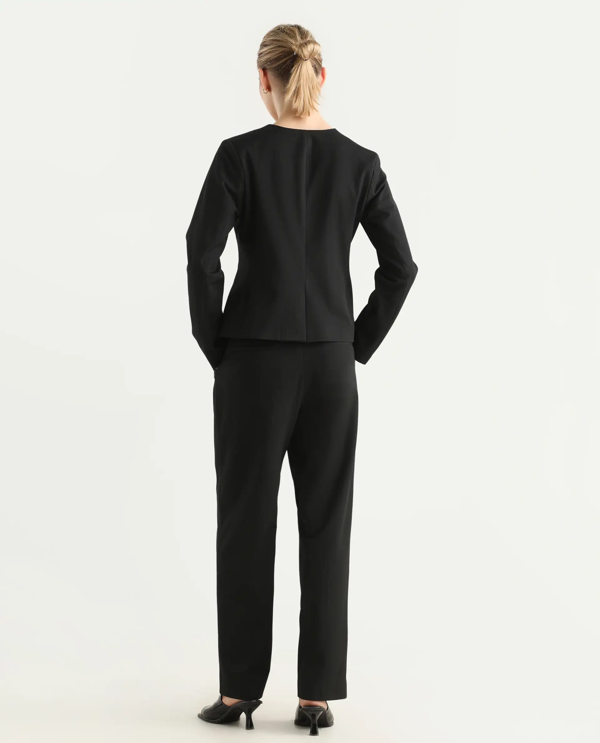 Rareism Women's Arcadia-B Black Polyester Blend Fabric Plain Trouser - Image 13
