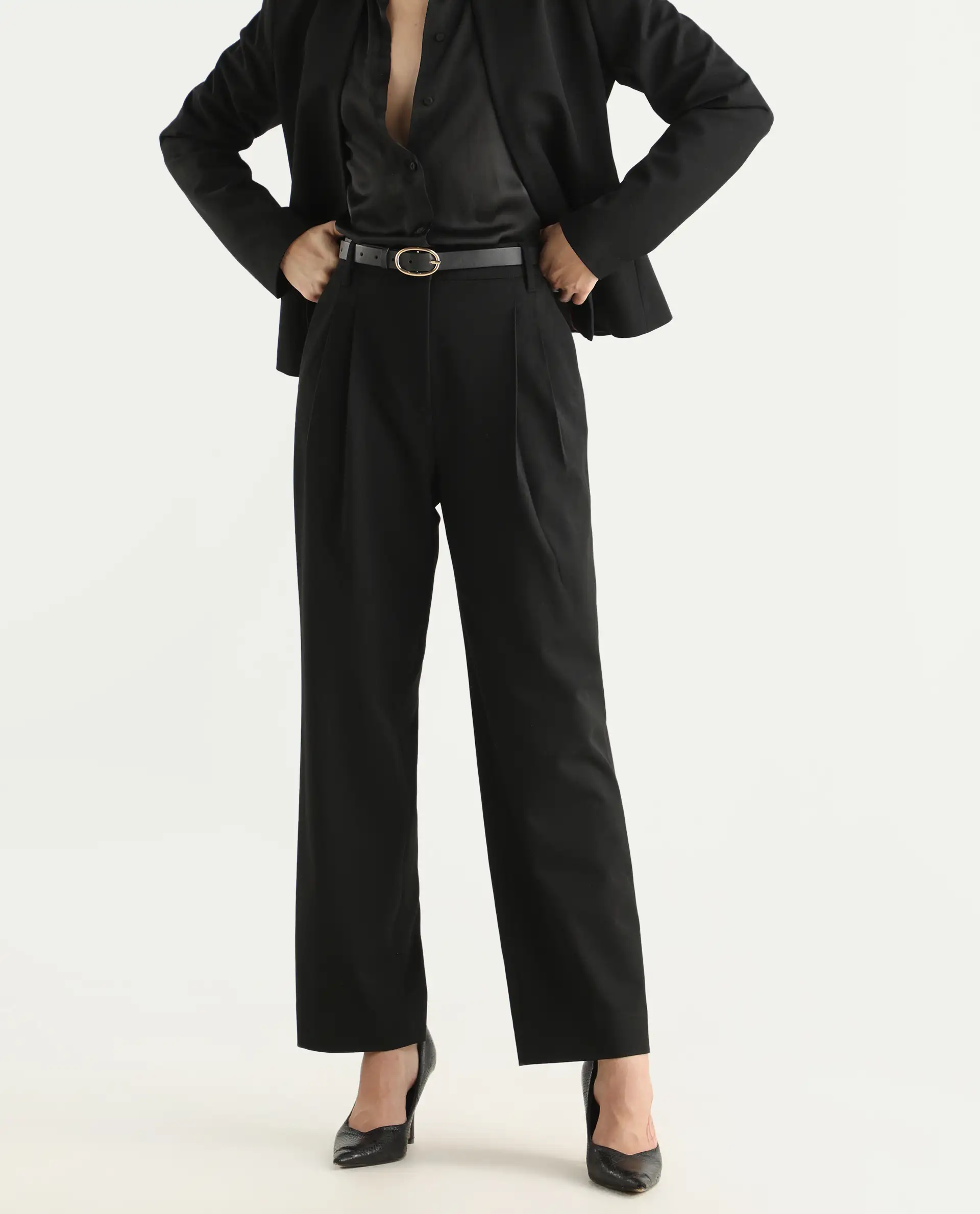 Rareism Women's Arcadia-B Black Polyester Blend Fabric Plain Trouser - Image 2