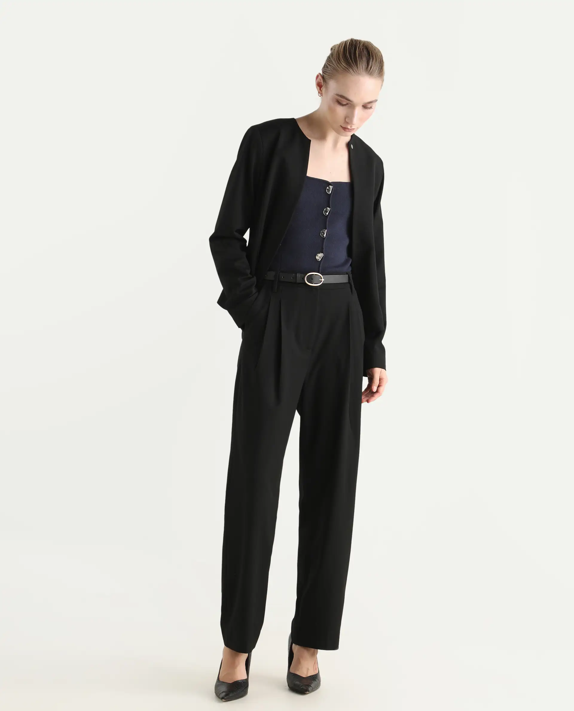 Rareism Women's Arcadia-B Black Polyester Blend Fabric Plain Trouser - Image 4