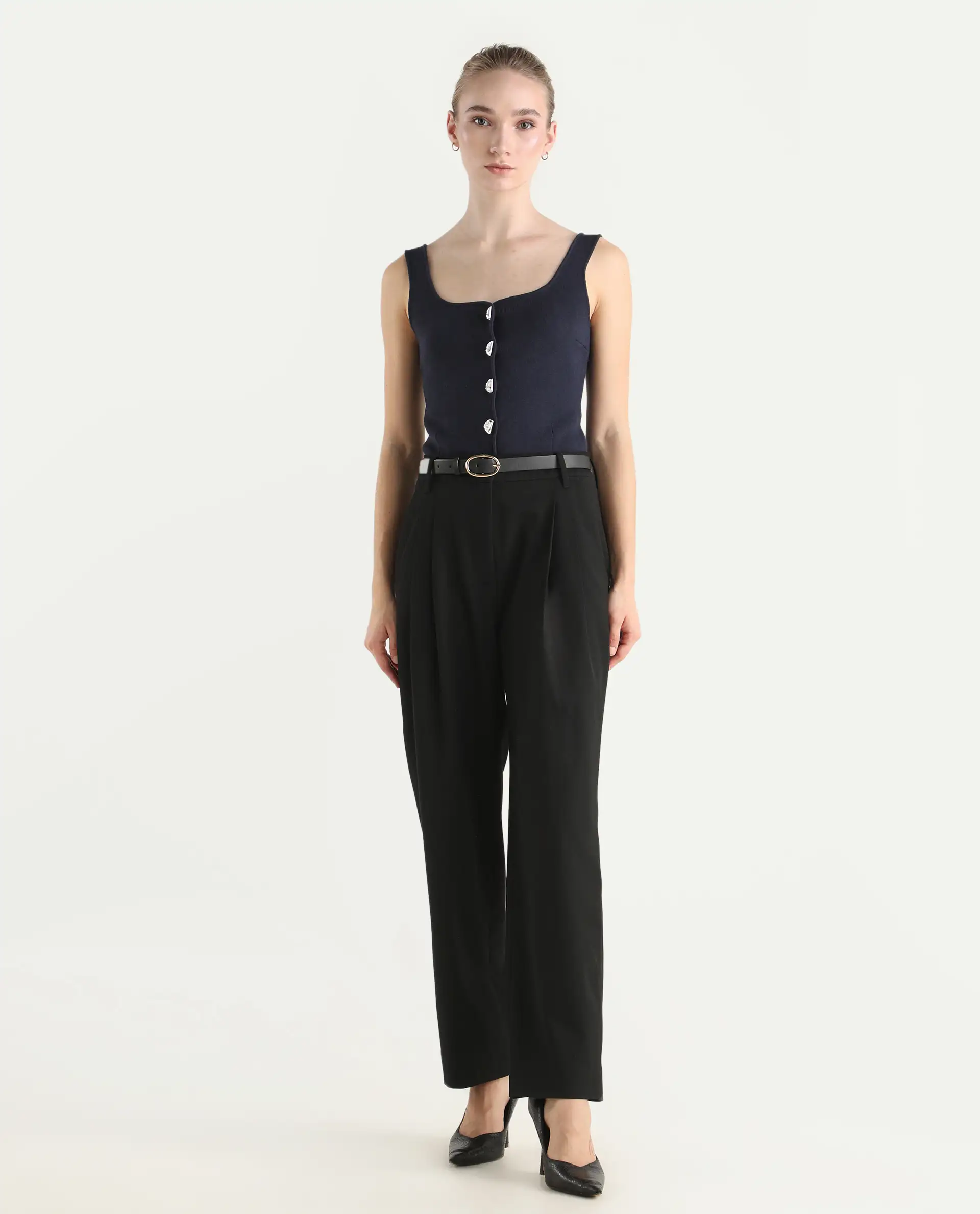 Rareism Women's Arcadia-B Black Polyester Blend Fabric Plain Trouser - Image 5