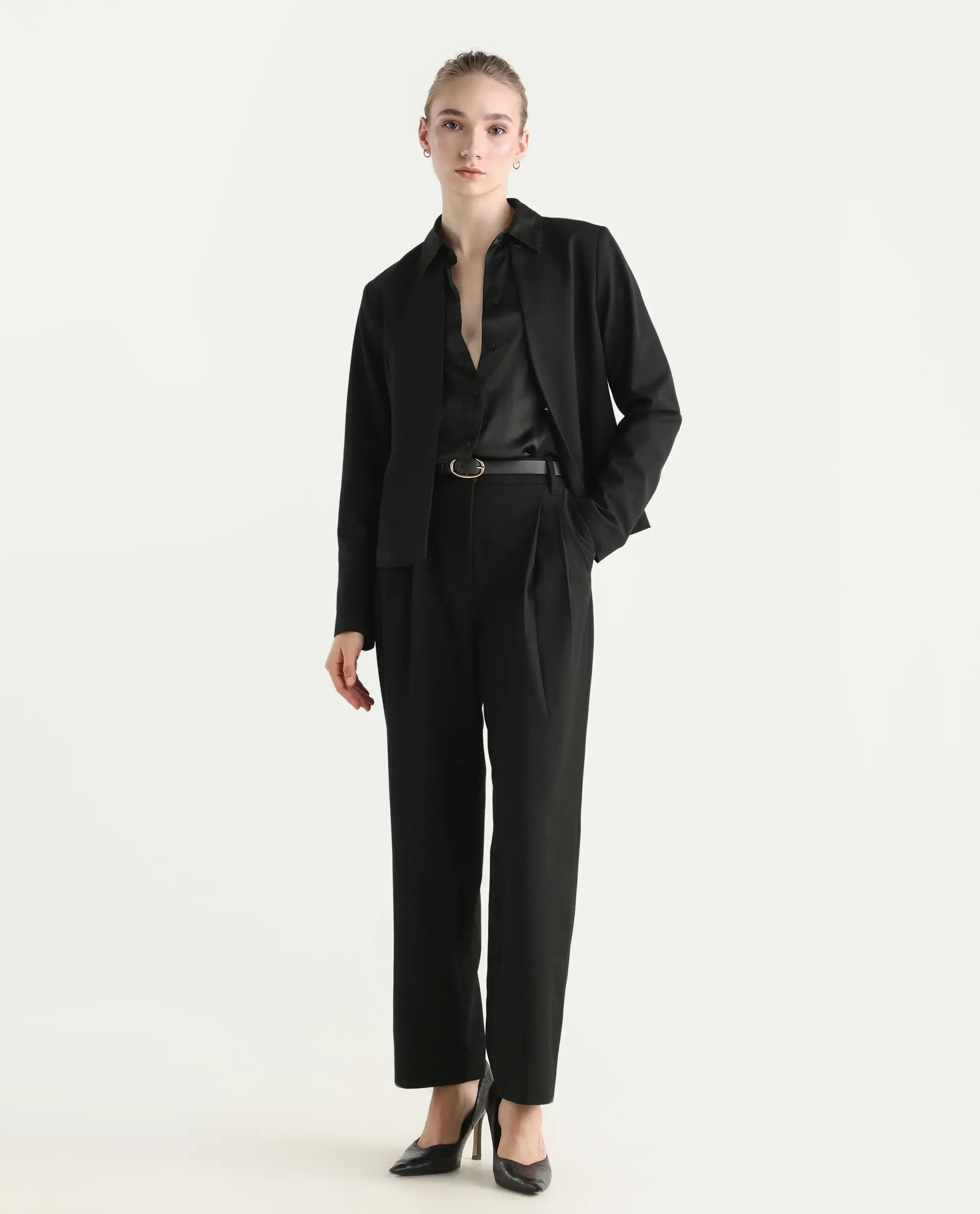 Rareism Women's Arcadia-B Black Polyester Blend Fabric Plain Trouser - Image 7