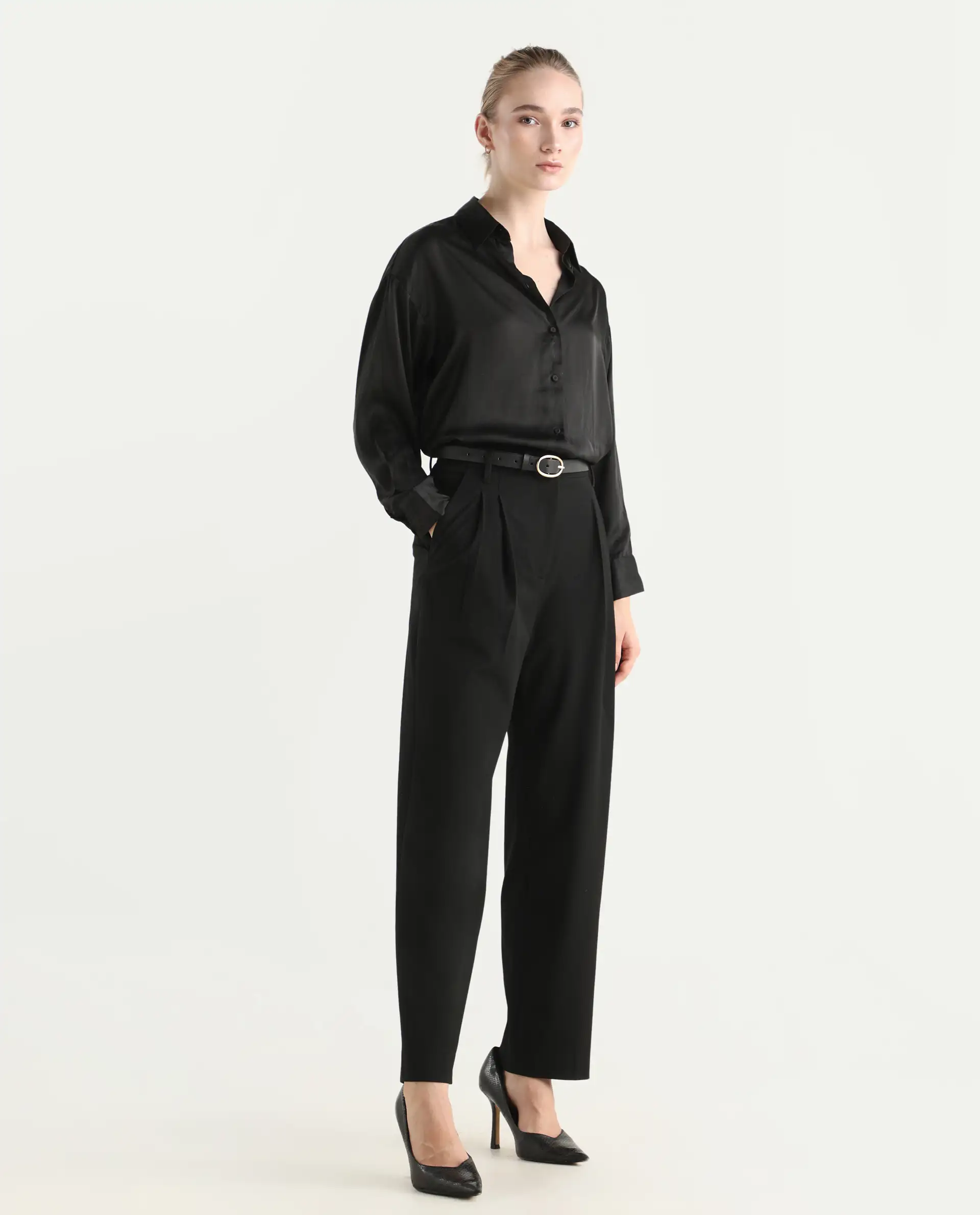 Rareism Women's Arcadia-B Black Polyester Blend Fabric Plain Trouser - Image 8