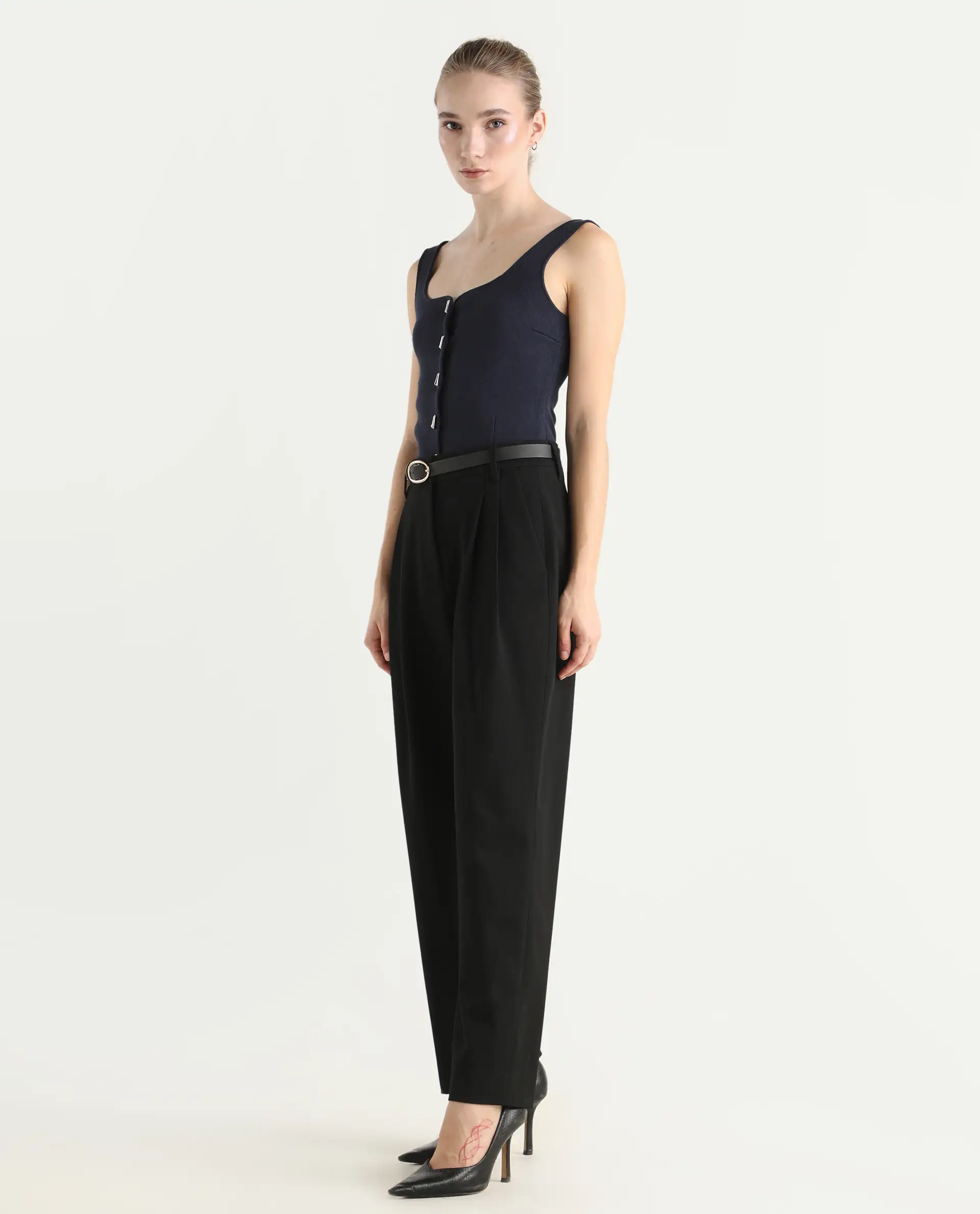 Rareism Women's Arcadia-B Black Polyester Blend Fabric Plain Trouser - Image 9