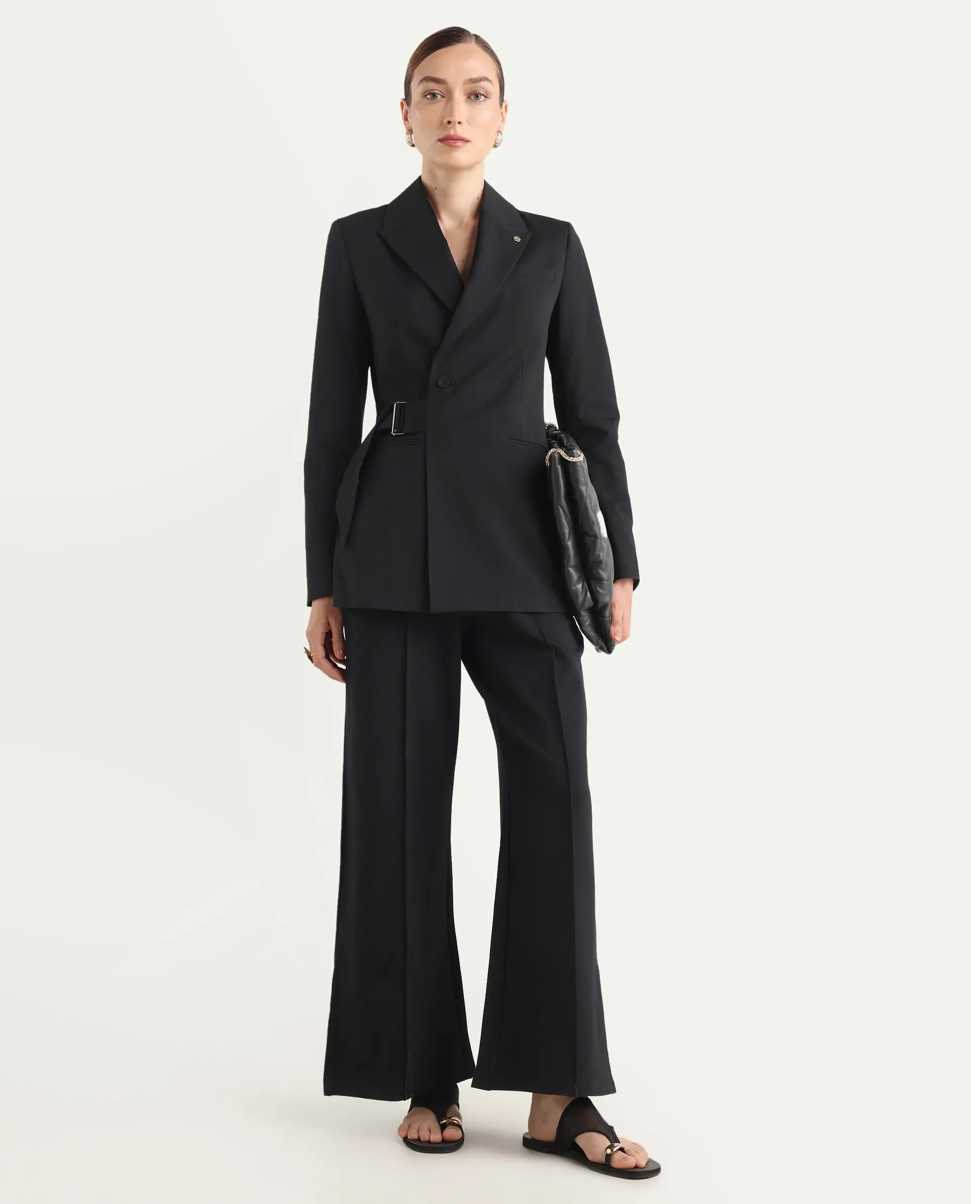 Rareism Women's Arcadia-T Black Polyester Blend Full Sleeve Lapel Collar Plain Blazer - Image 2