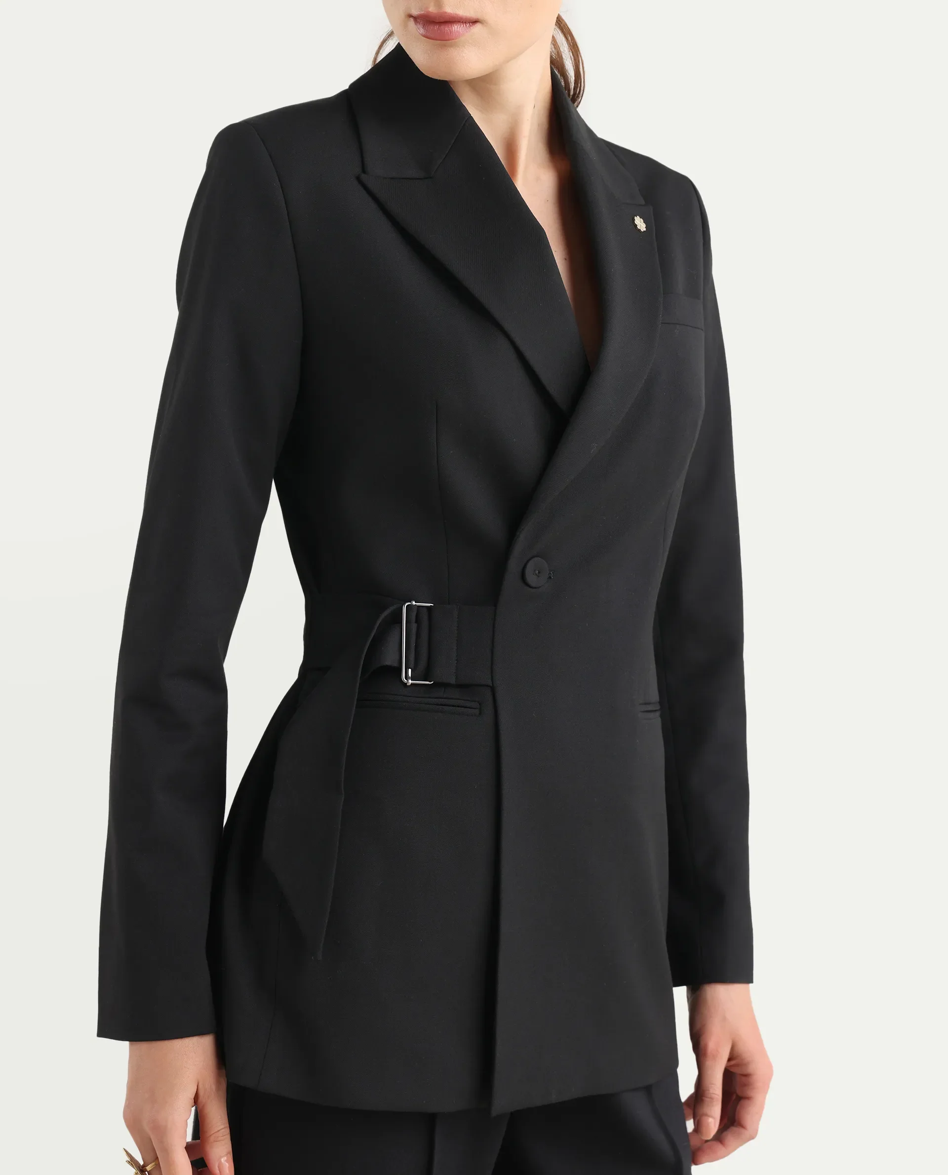 Rareism Women's Arcadia-T Black Polyester Blend Full Sleeve Lapel Collar Plain Blazer - Image 5