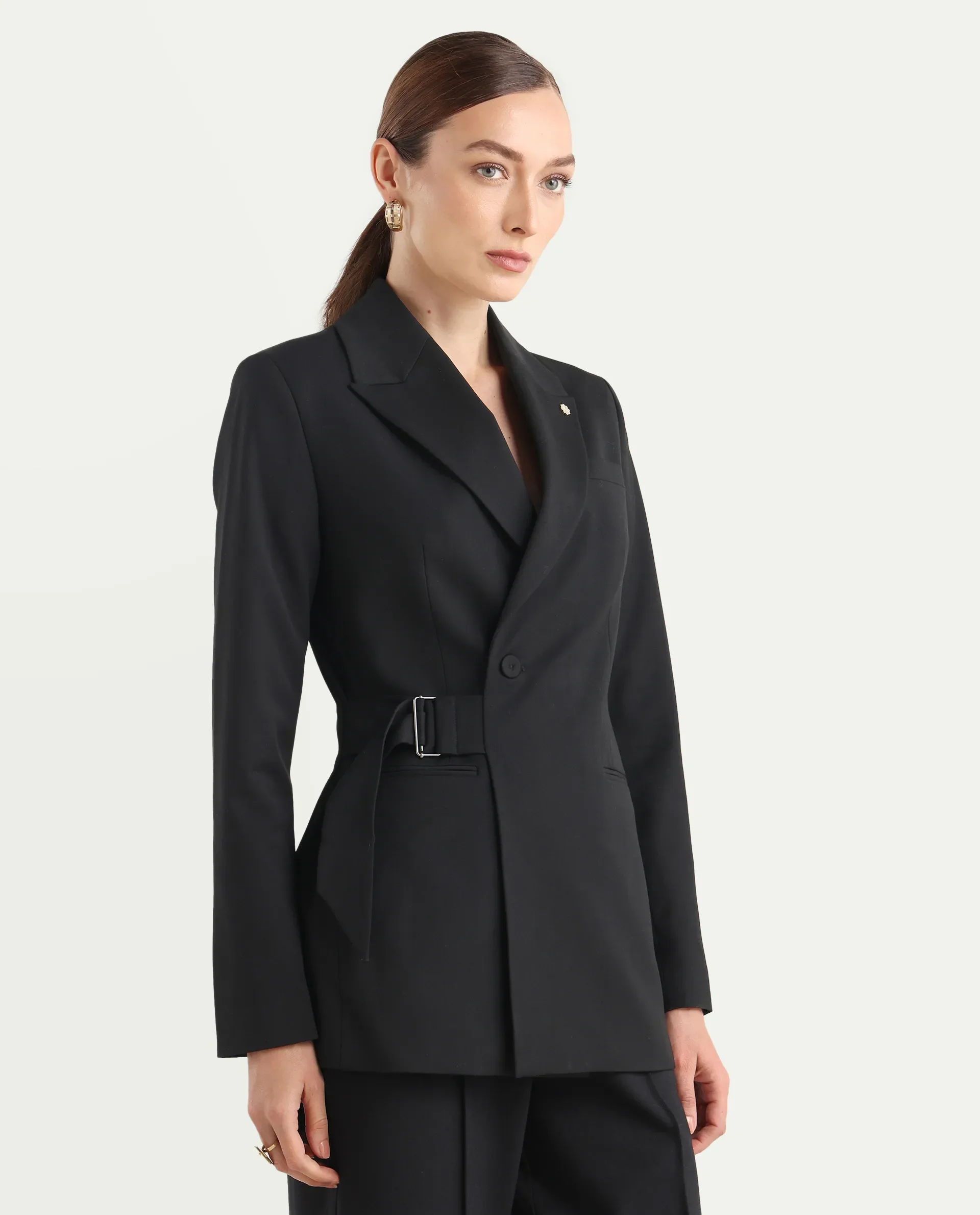 Rareism Women's Arcadia-T Black Polyester Blend Full Sleeve Lapel Collar Plain Blazer - Image 6