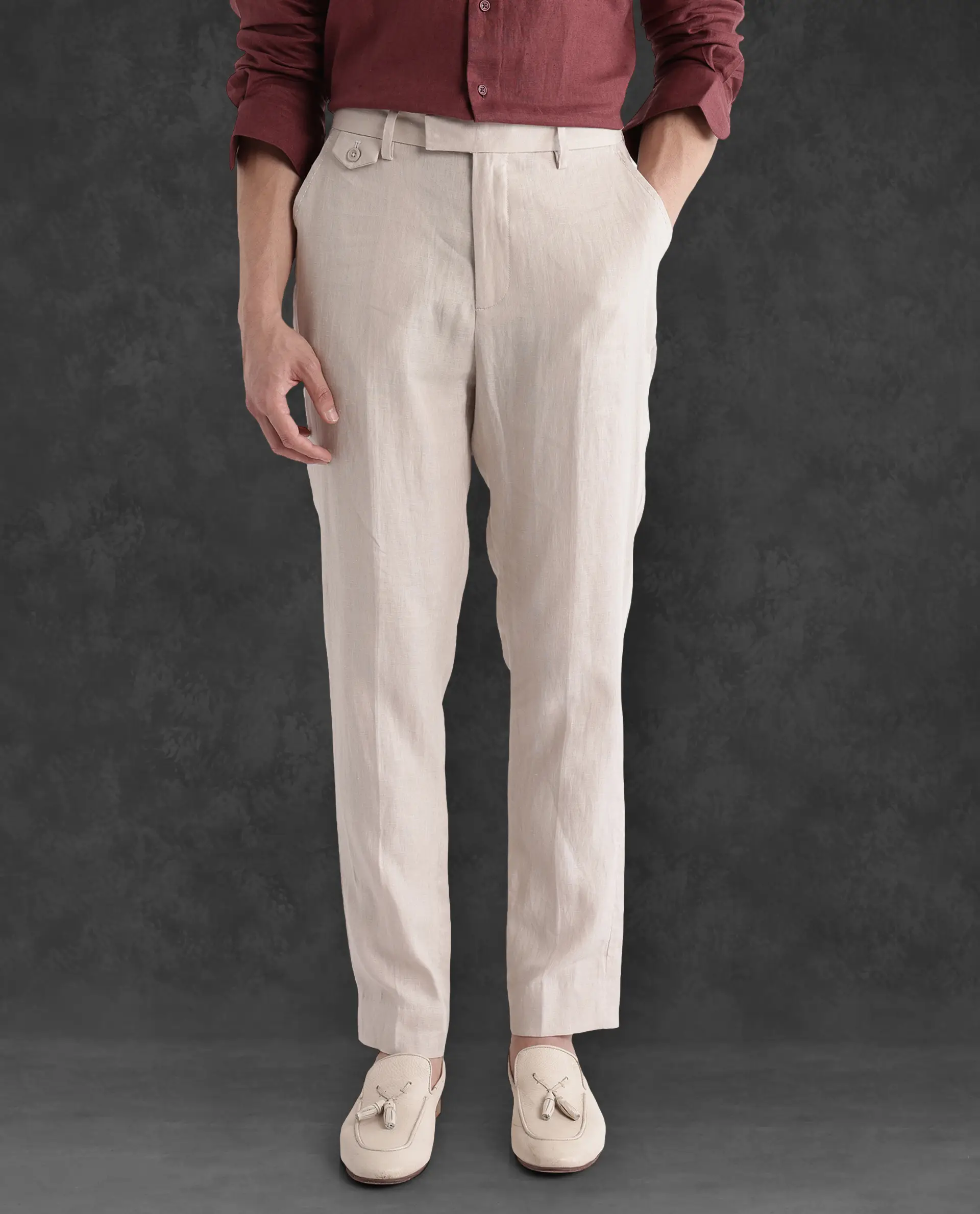 Rare Rabbit Men's Arcelo-2 Beige Linen Plain Regular Fit Trouser - Image 10