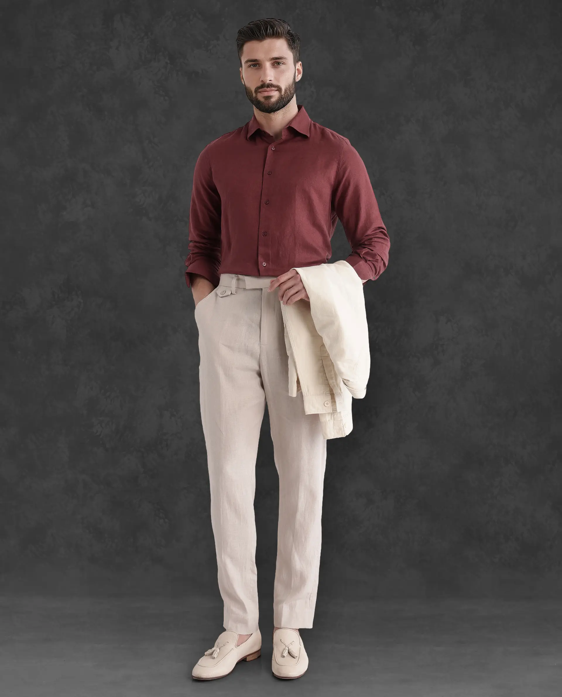 Rare Rabbit Men's Arcelo-2 Beige Linen Plain Regular Fit Trouser - Image 2