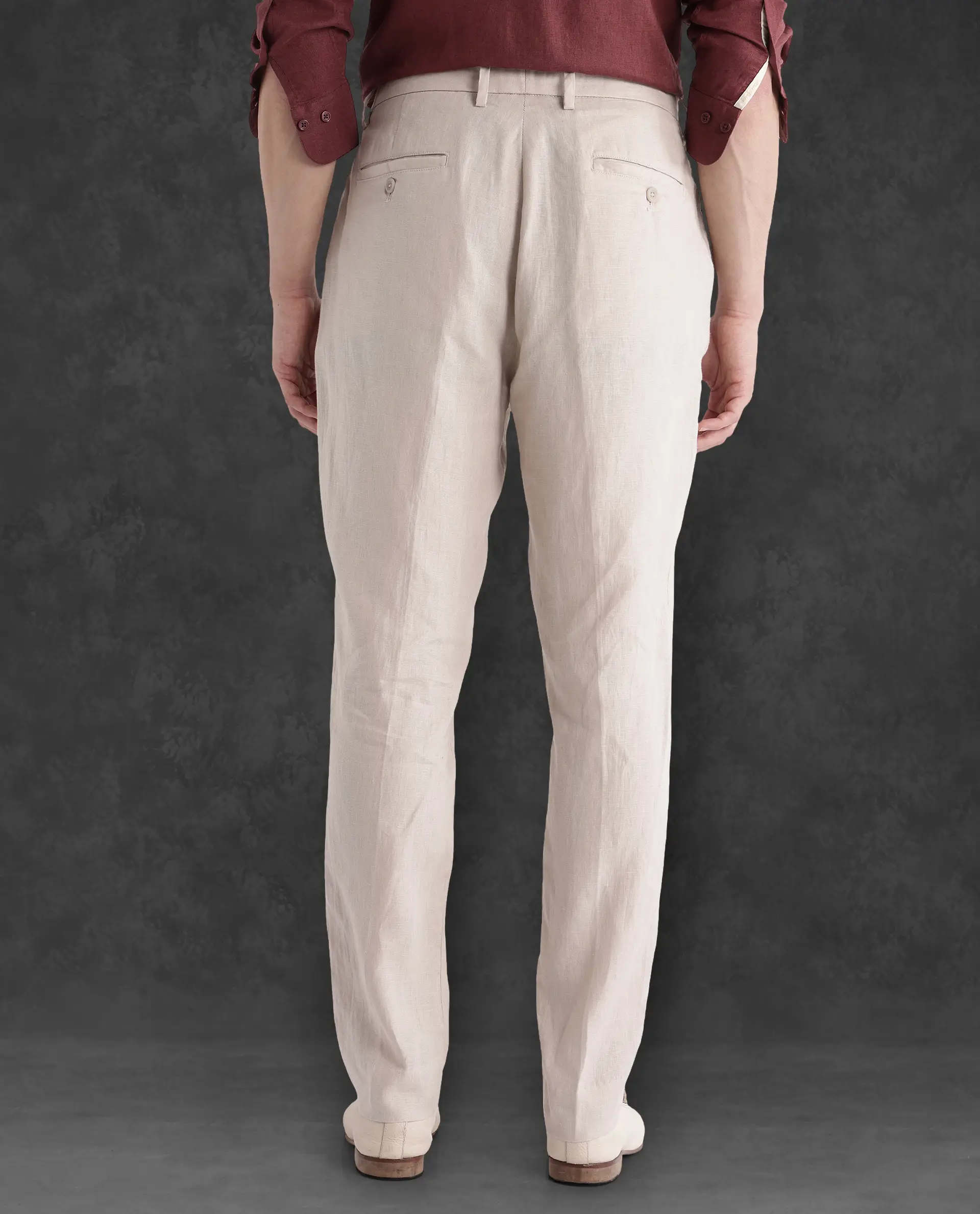 Rare Rabbit Men's Arcelo-2 Beige Linen Plain Regular Fit Trouser - Image 4
