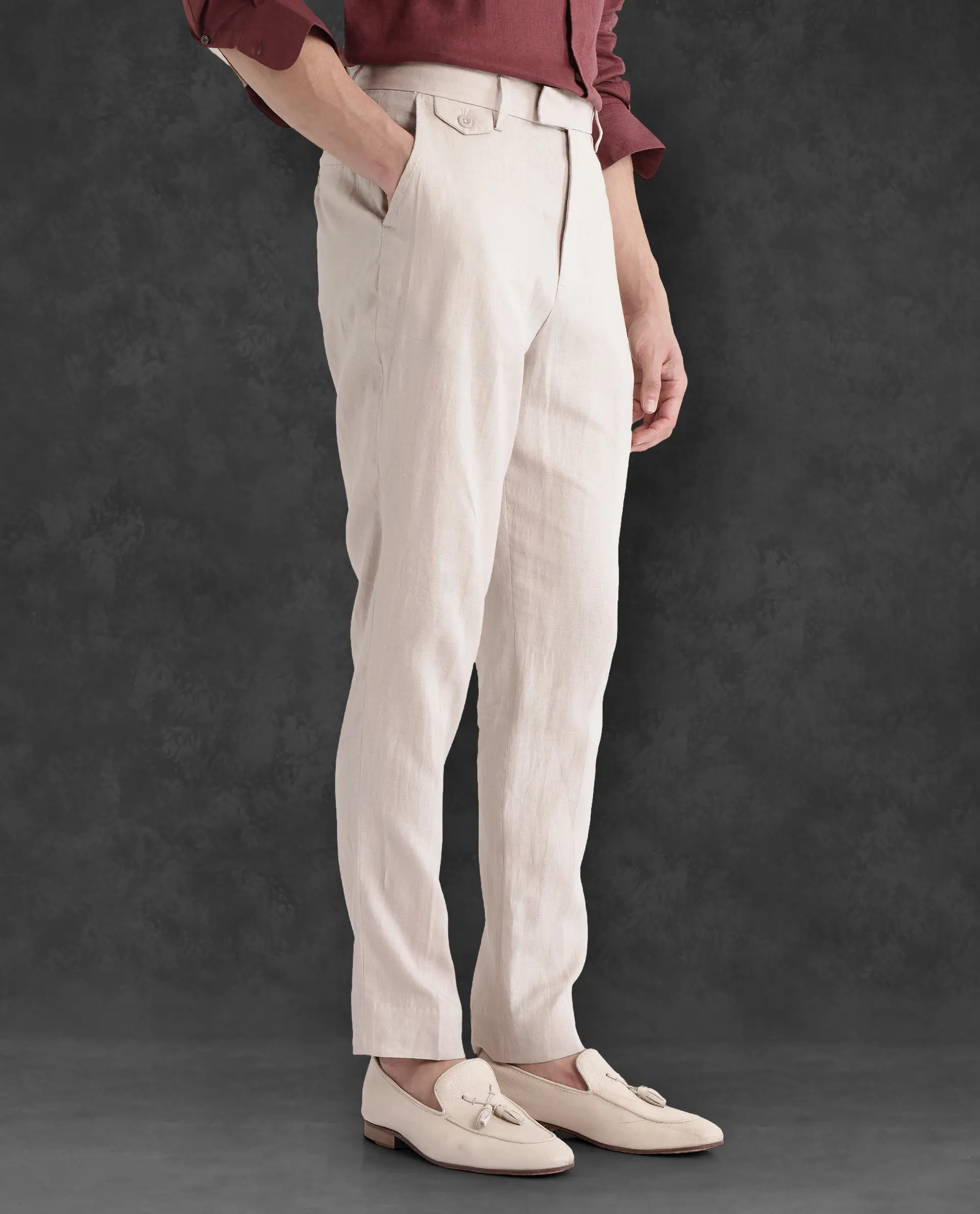 Rare Rabbit Men's Arcelo-2 Beige Linen Plain Regular Fit Trouser - Image 6
