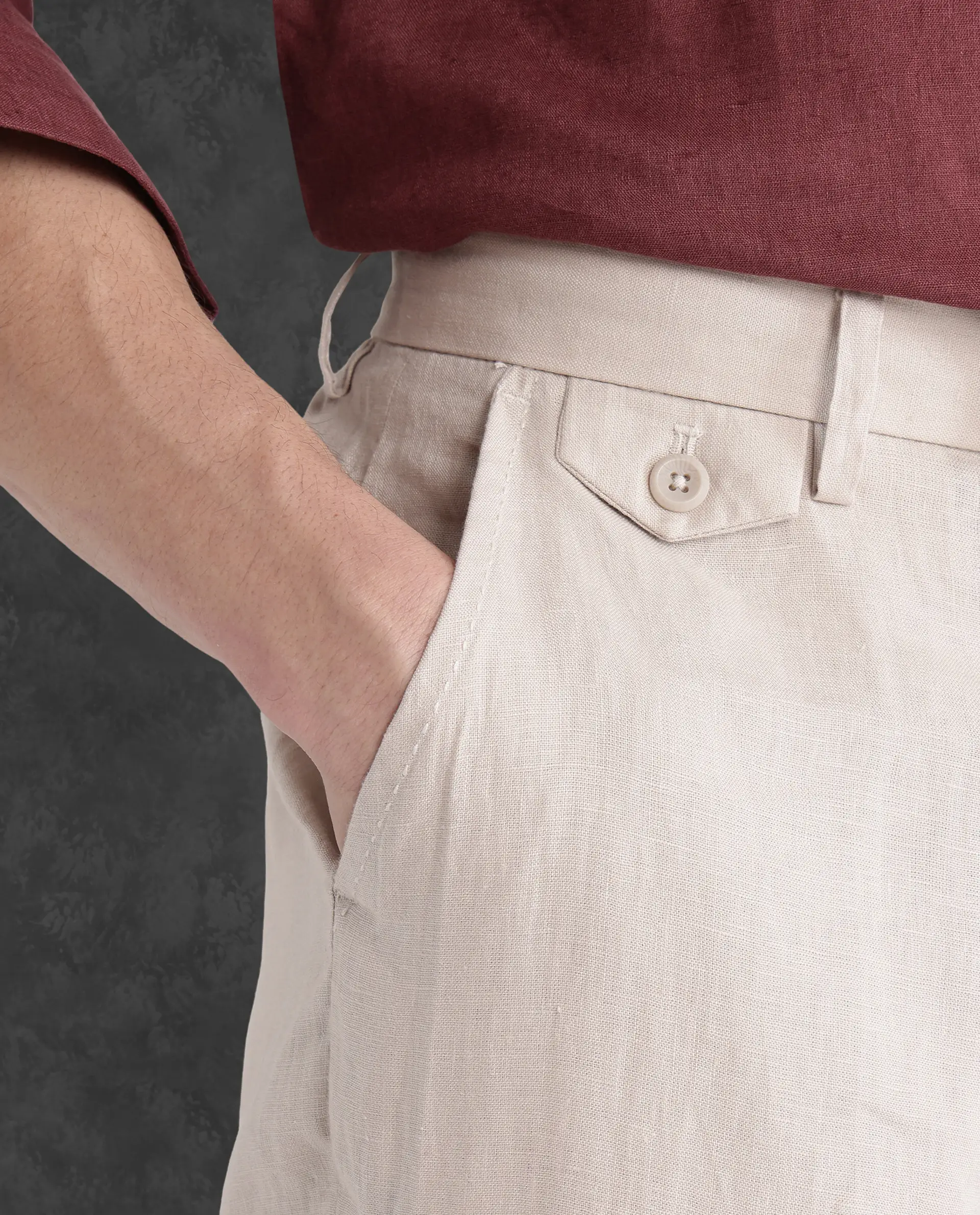 Rare Rabbit Men's Arcelo-2 Beige Linen Plain Regular Fit Trouser - Image 7