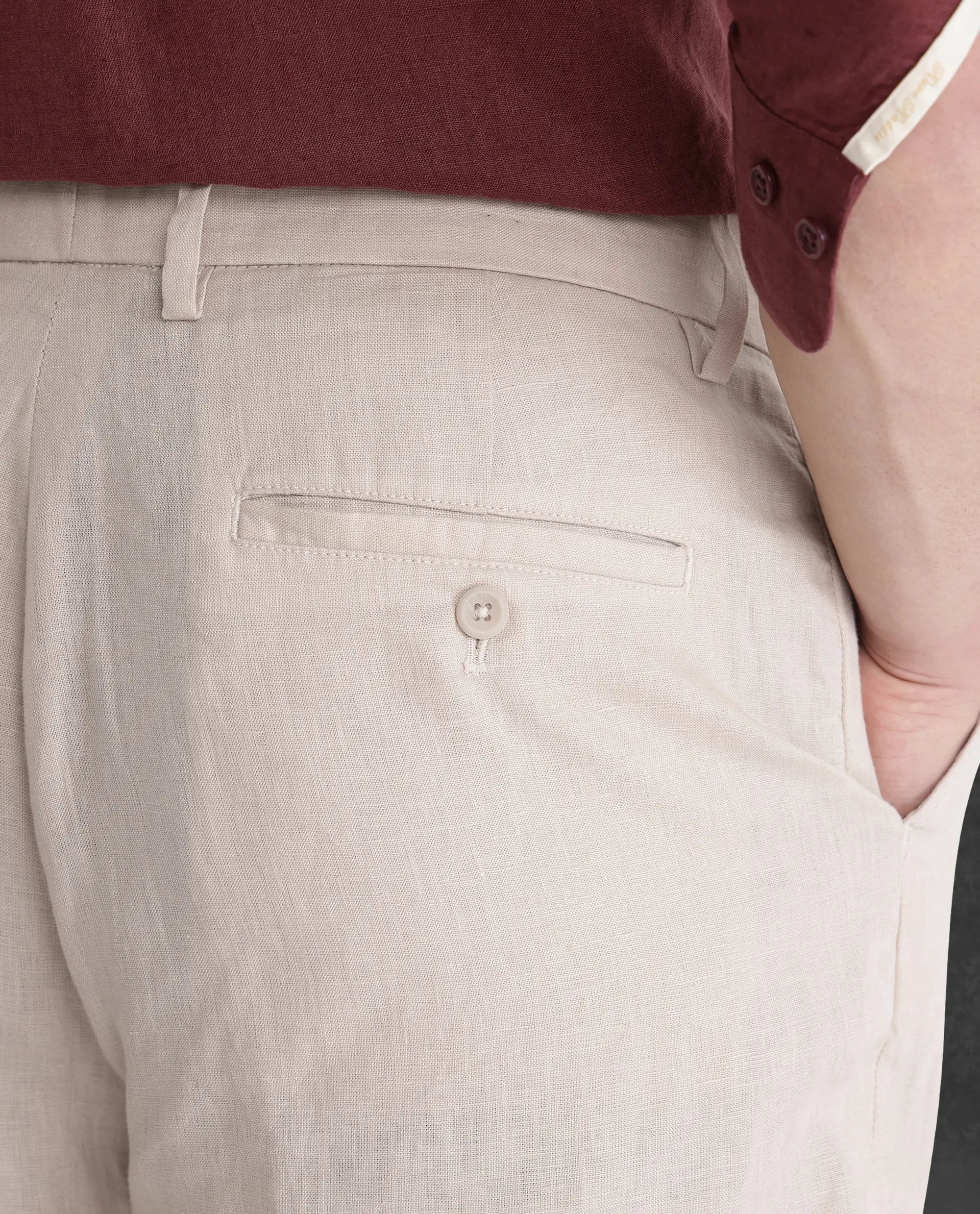 Rare Rabbit Men's Arcelo-2 Beige Linen Plain Regular Fit Trouser - Image 8