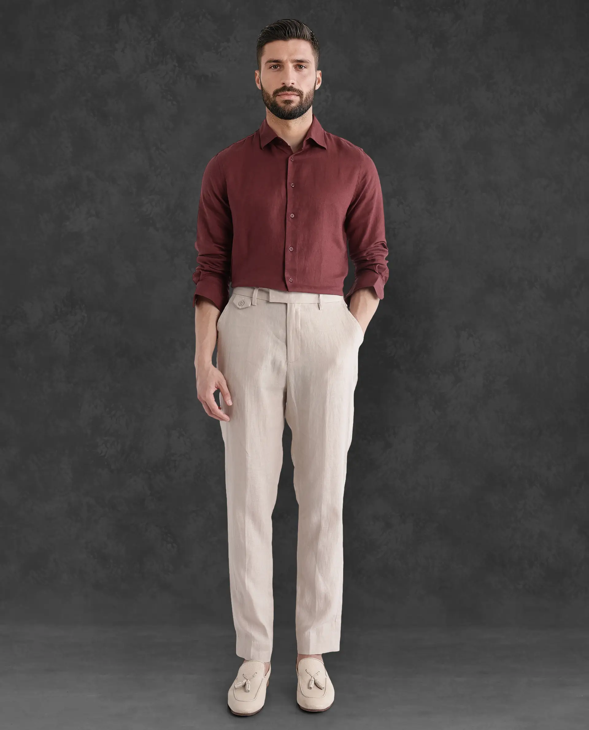 Rare Rabbit Men's Arcelo-2 Beige Linen Plain Regular Fit Trouser - Image 9