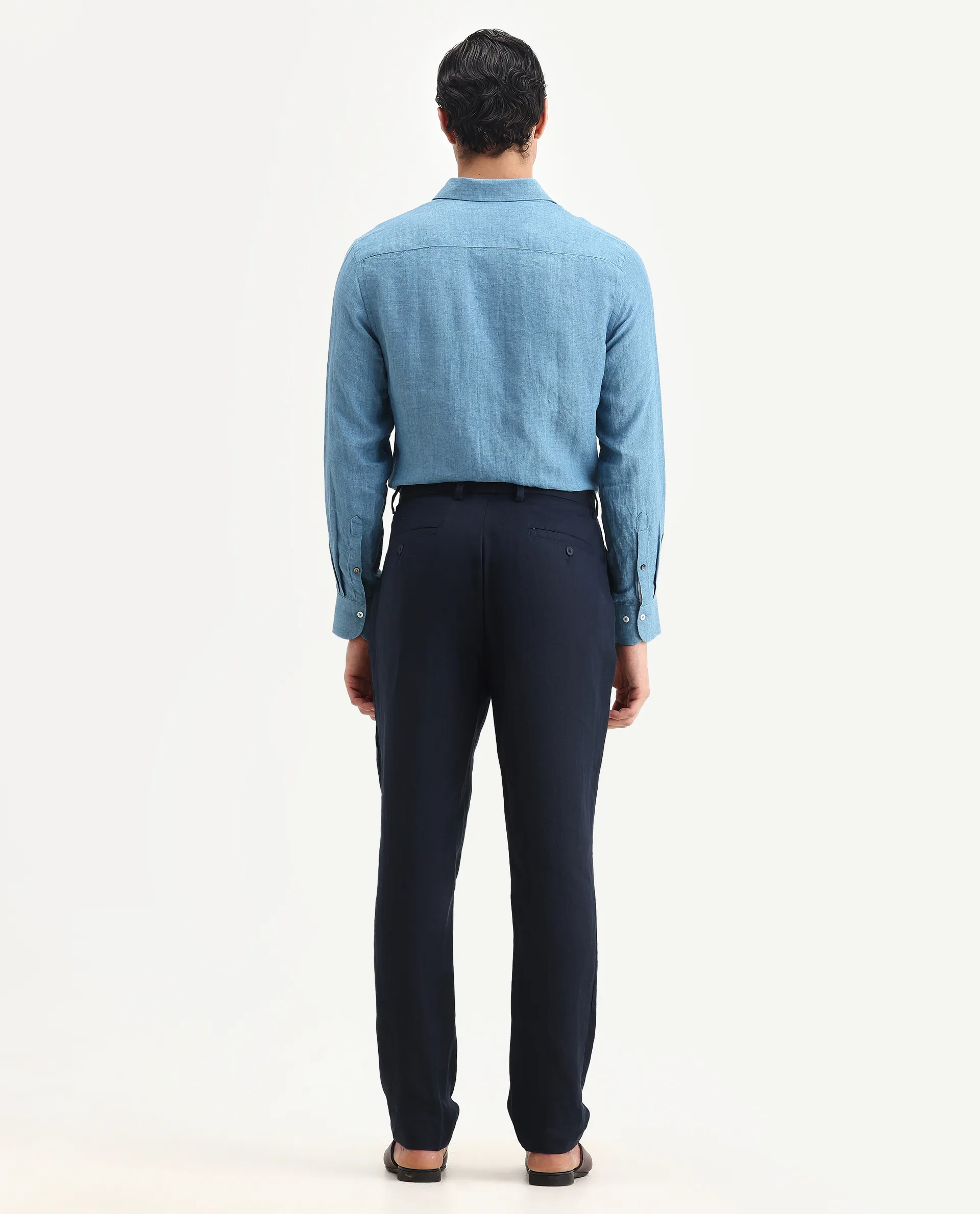 Rare Rabbit Men's Arcelo-2 Navy Linen Plain Regular Fit Trouser - Image 7