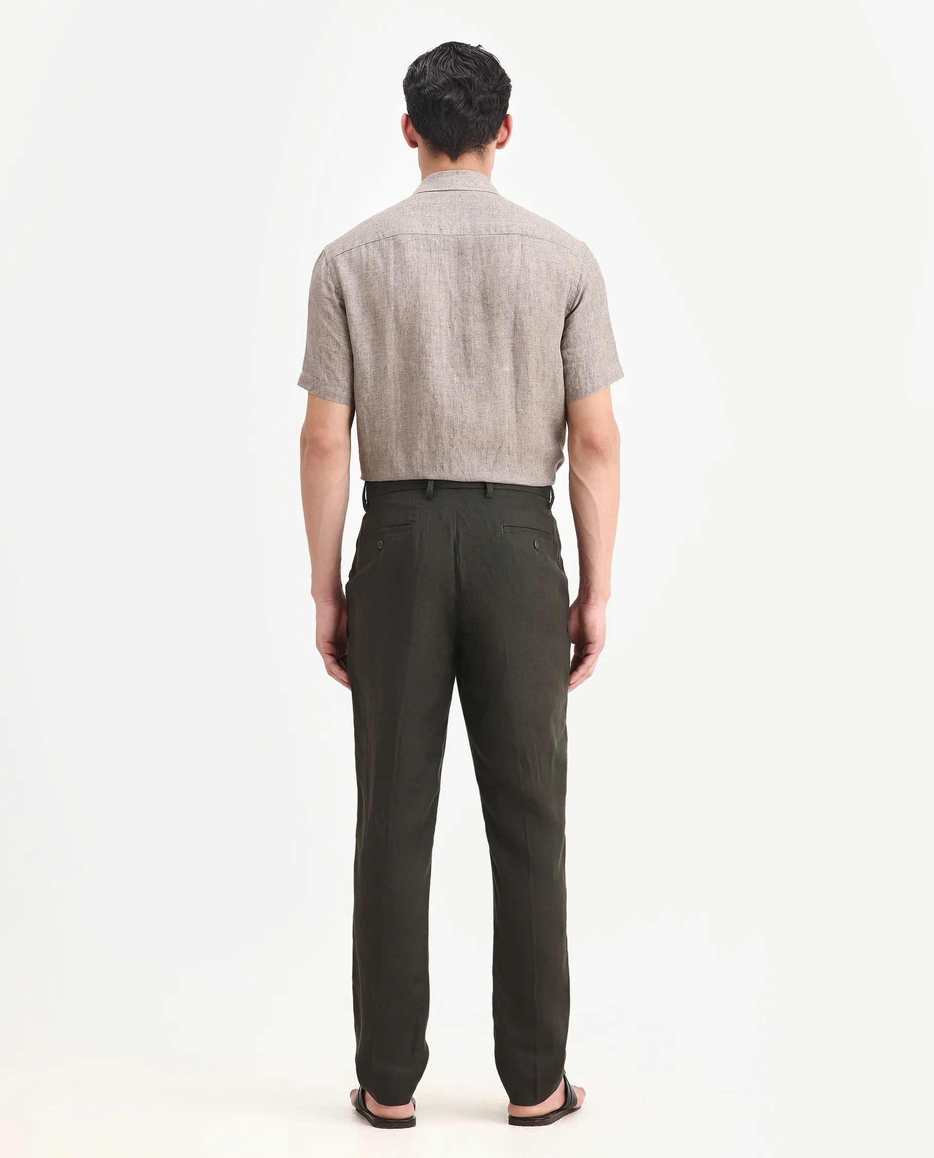 Rare Rabbit Men's Arcelo-2 Olive 100% Linen Plain Regular Fit Trouser - Image 8