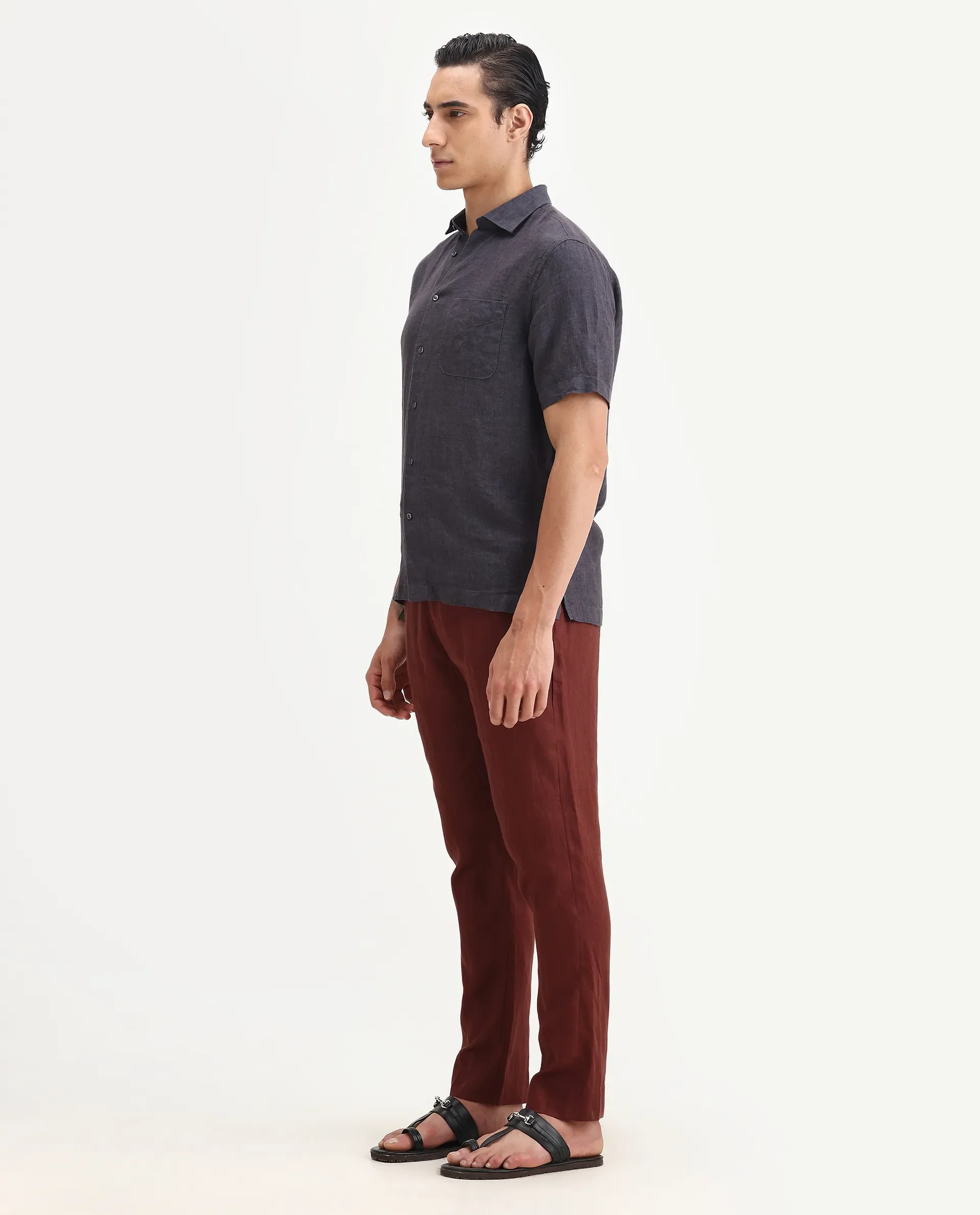 Rare Rabbit Men's Arcelo-2 Rust 100% Linen Plain Regular Fit Trouser - Image 6