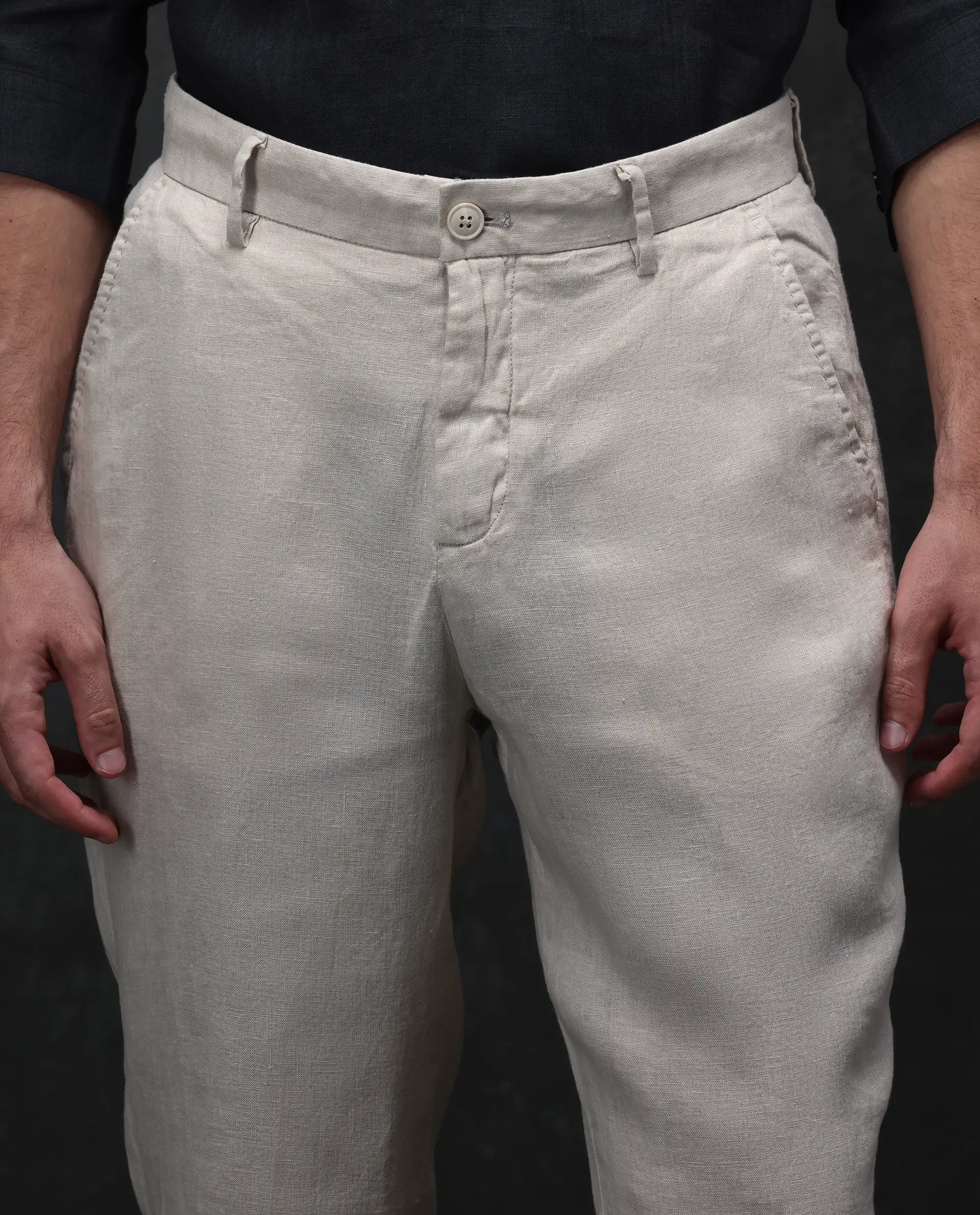 Rare Rabbit Men's Arcelo Beige 100% Linen Plain Regular Fit Trouser - Image 2