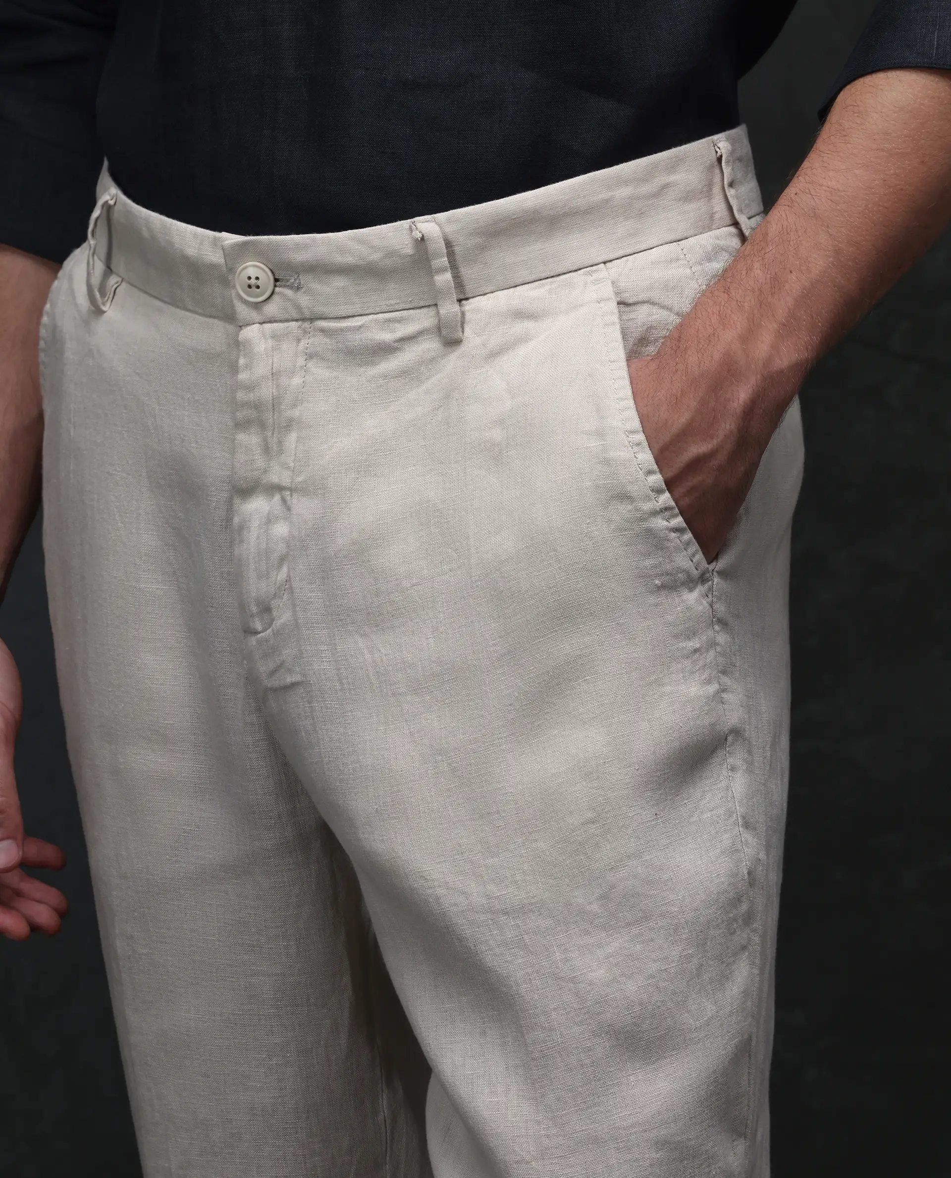 Rare Rabbit Men's Arcelo Beige 100% Linen Plain Regular Fit Trouser - Image 3